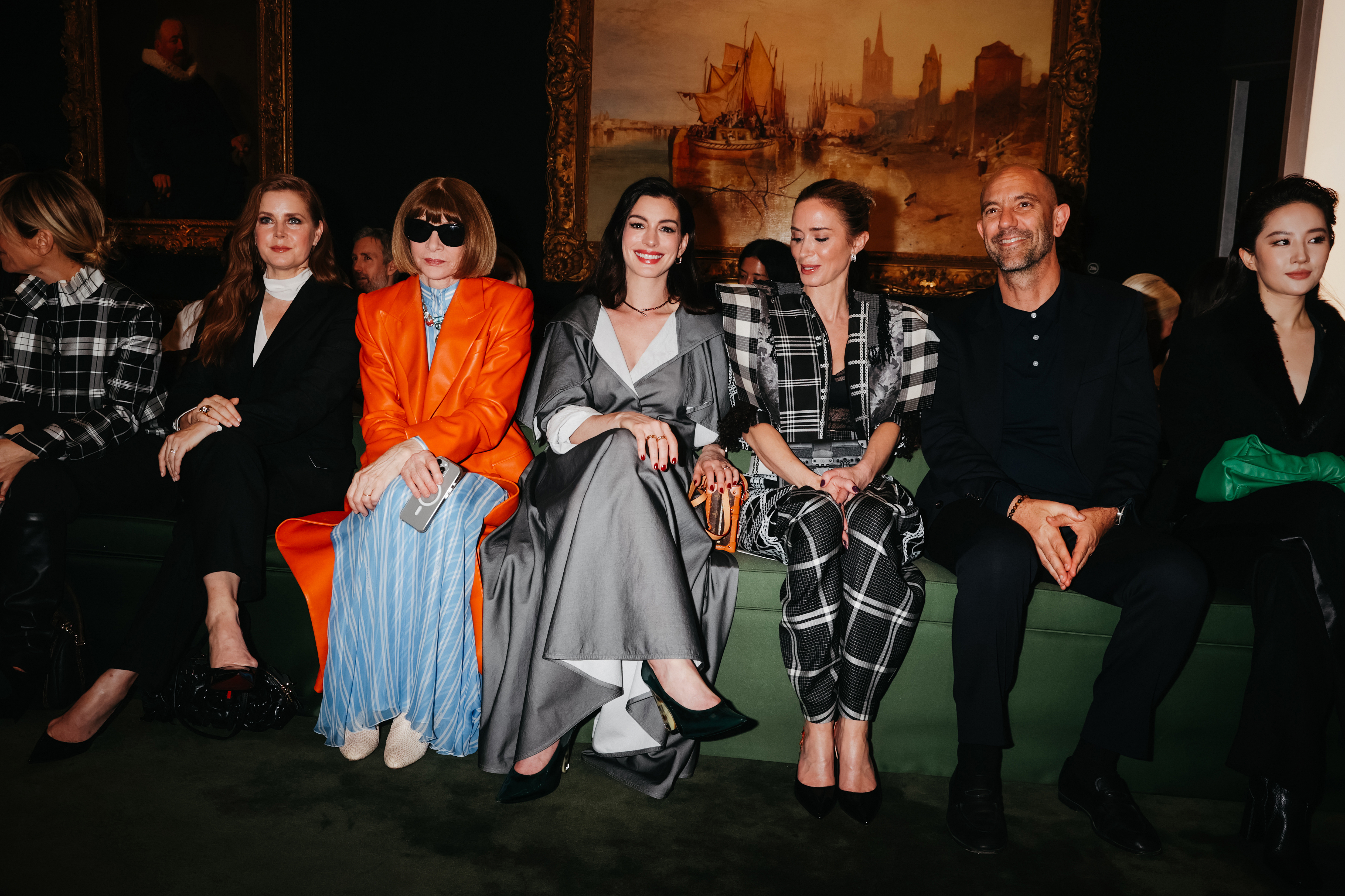 Amy Adams, Anna Wintour, Anne Hathaway and Emily Blunt at the Louis Vuitton 2027 Cruise Collection Show on May 20, 2026 in New York, New York. (Photo by Lexie Moreland/WWD via Getty Images)