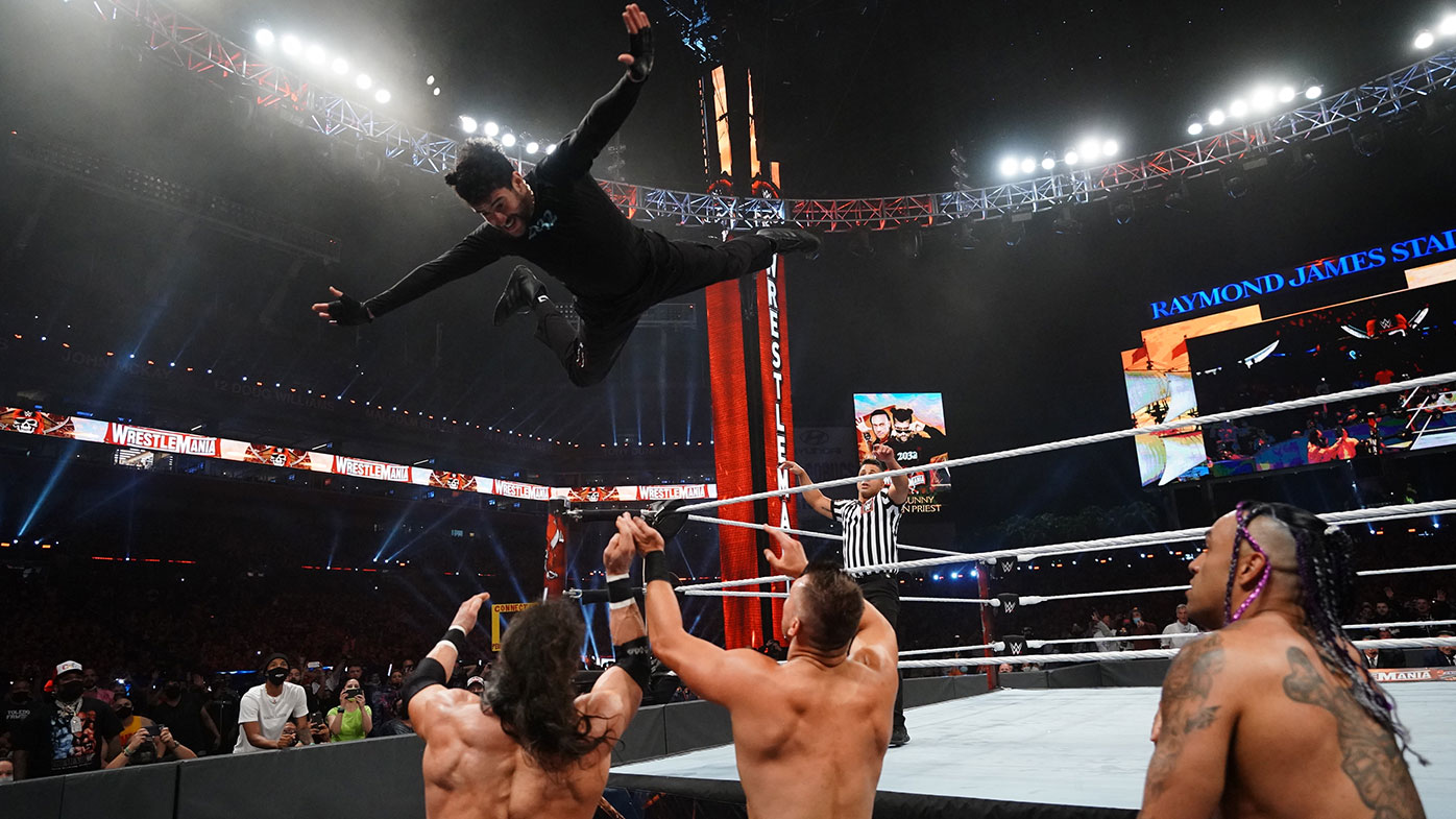 Bad Bunny in action at WrestleMania 37