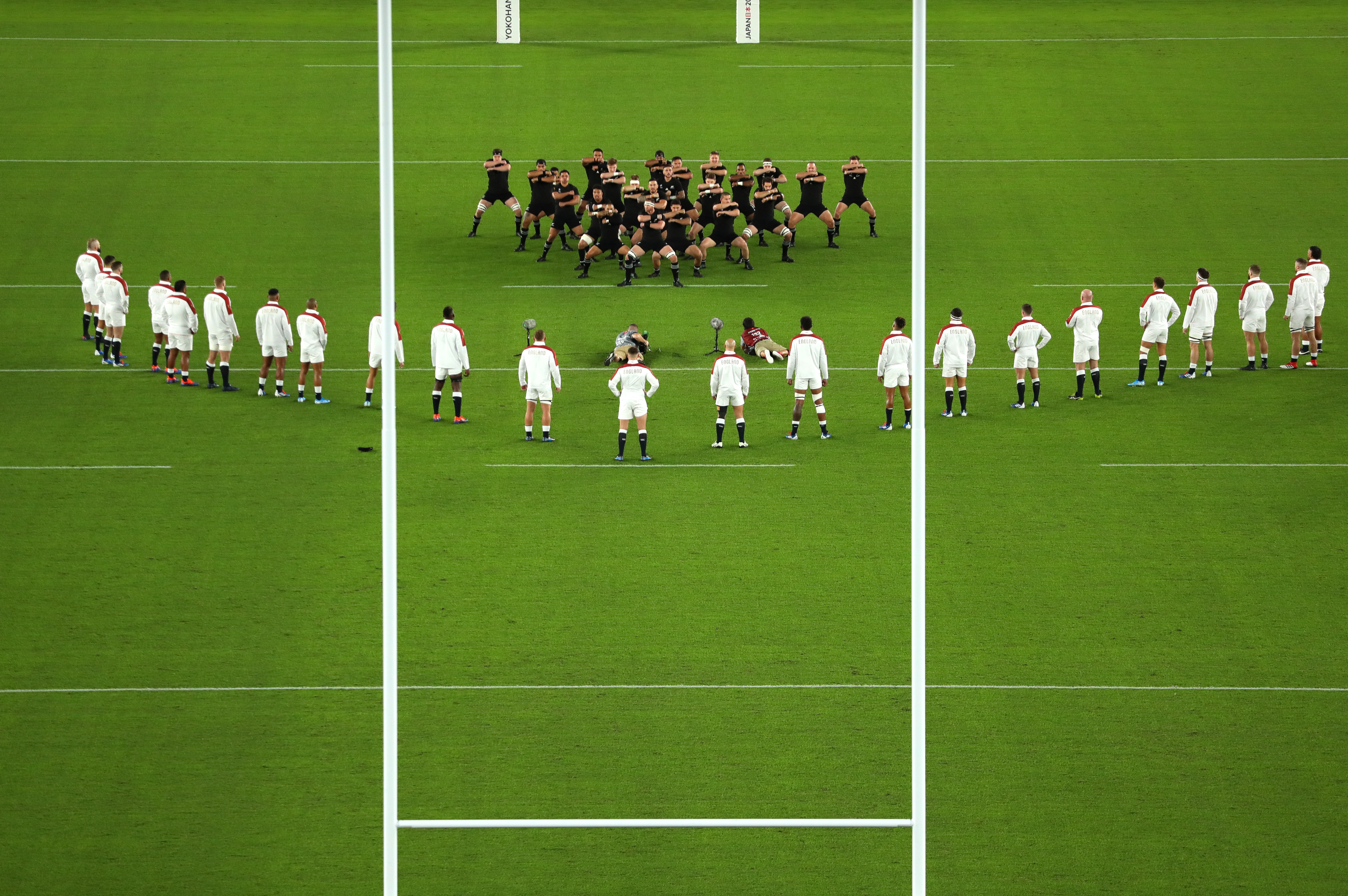 England watch New Zealand perform the haka before the 2019 Rugby World Cup semifinal.