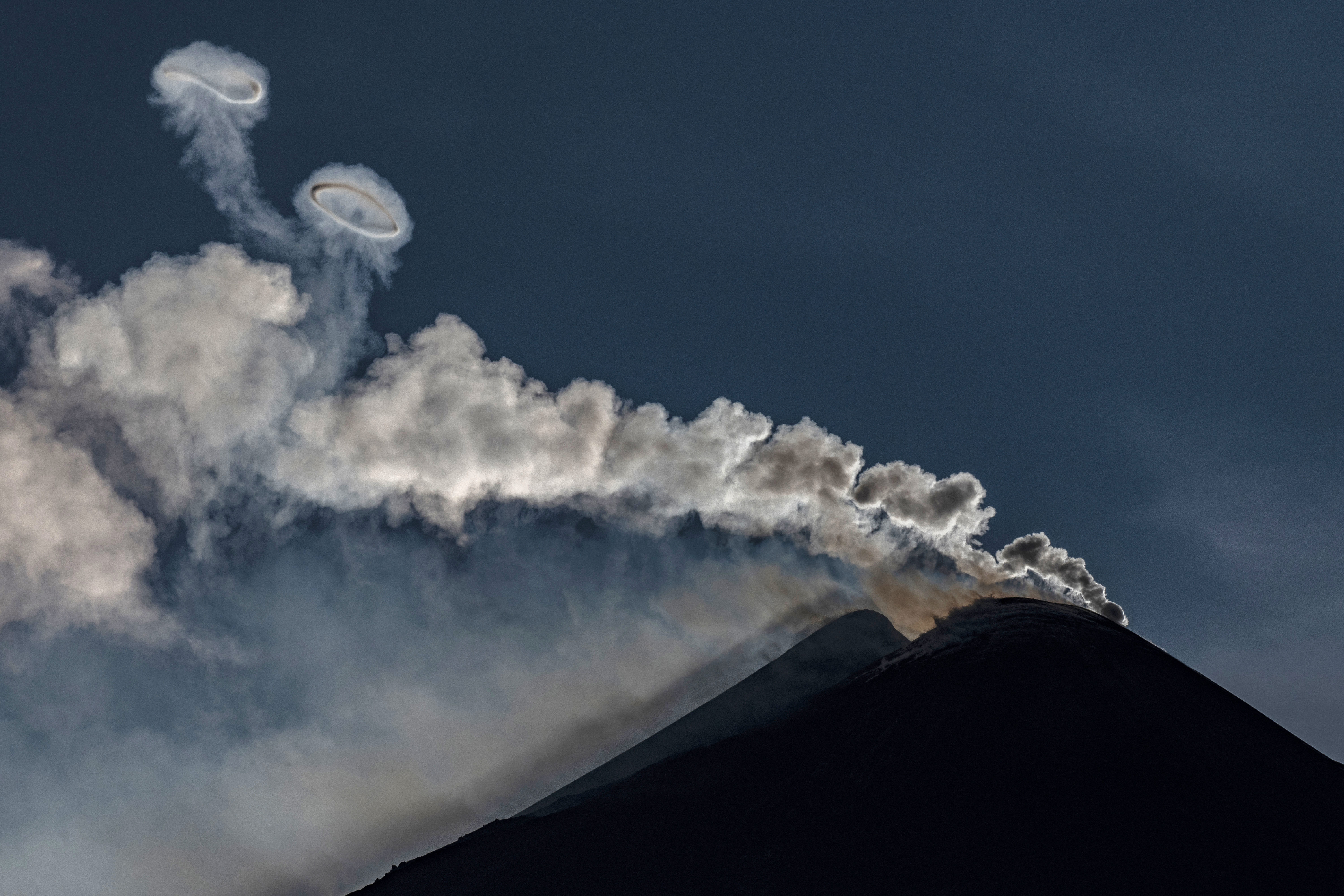 The south-east crater of Etna volcano at sunset