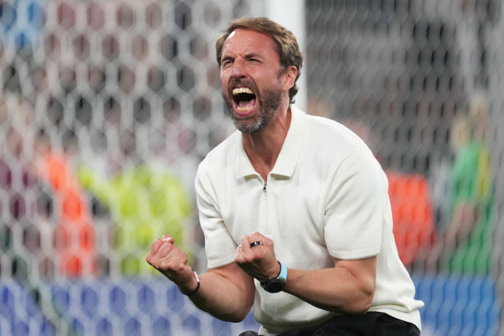 England manager Gareth Southgate celebrates at full time.