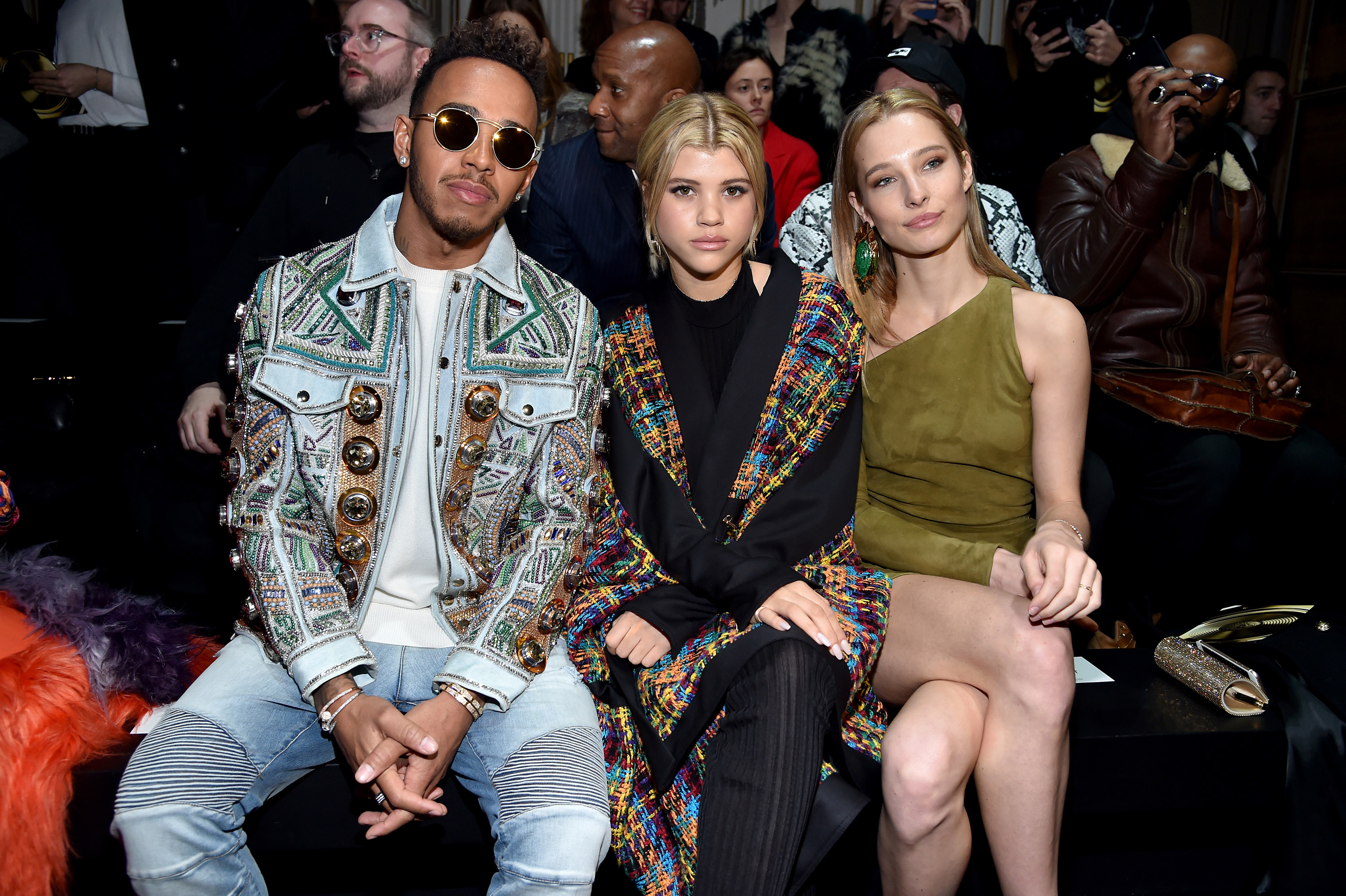 Lewis Hamilton and Sofia Richie at the Balmain Menswear Fall/Winter 2017-2018 show as part of Paris Fashion Week on January 21, 2017 in Paris, France.