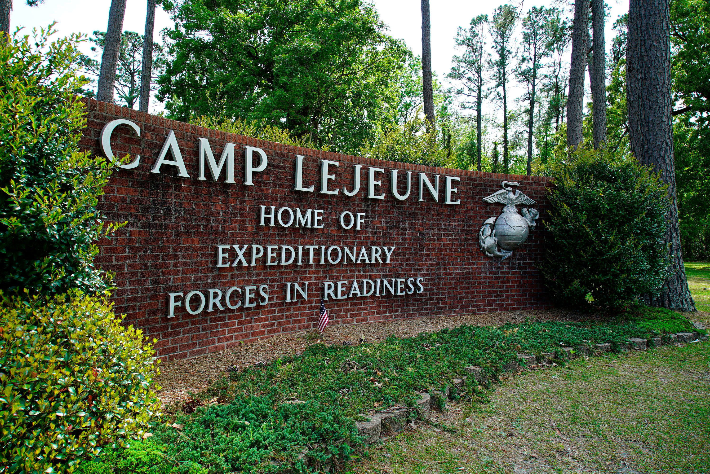 The main gate to Camp Lejeune Marine Base