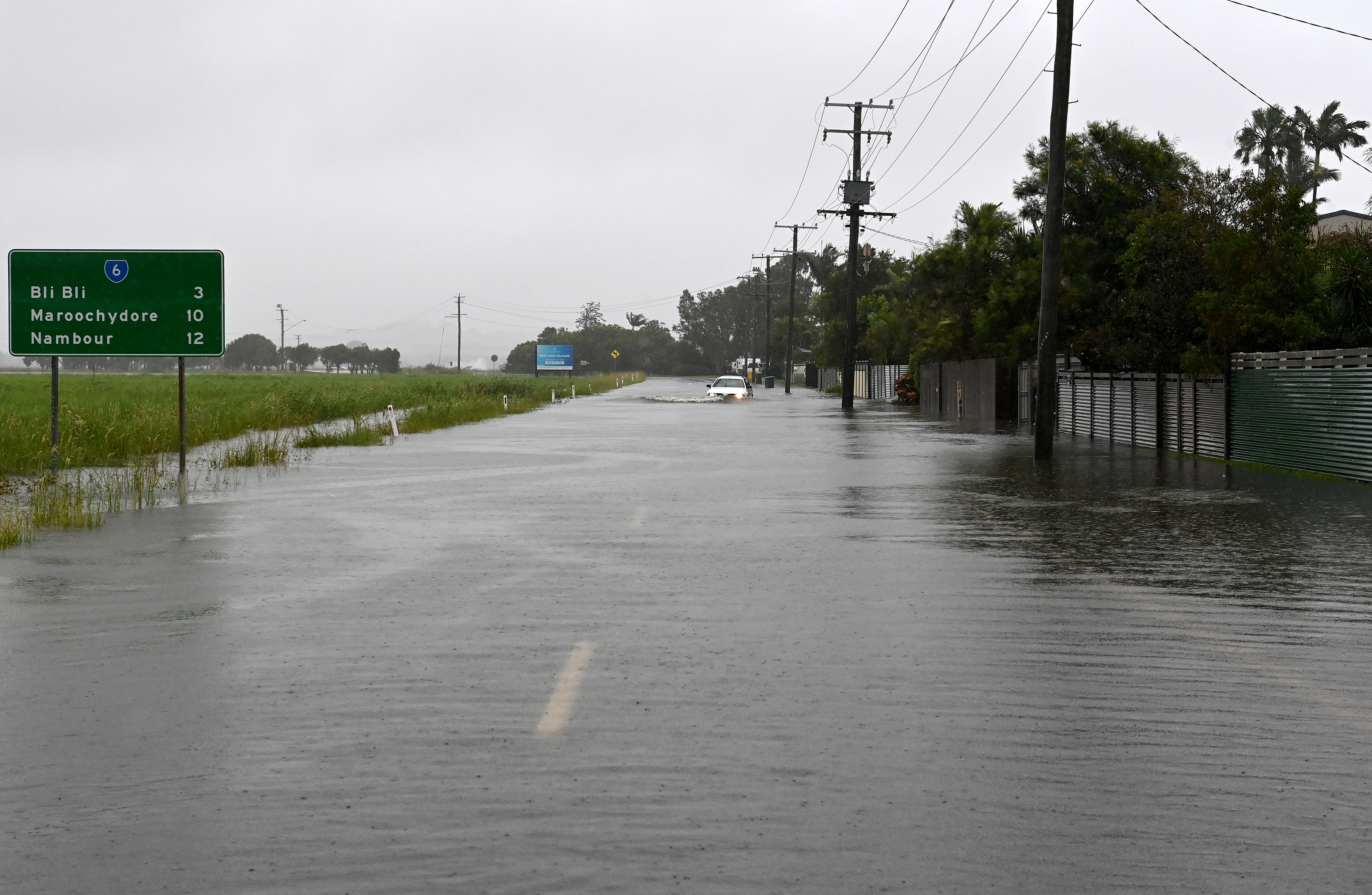 Roads near the Sunshine Coast town of Bli Bli in Queensland are flooded. 