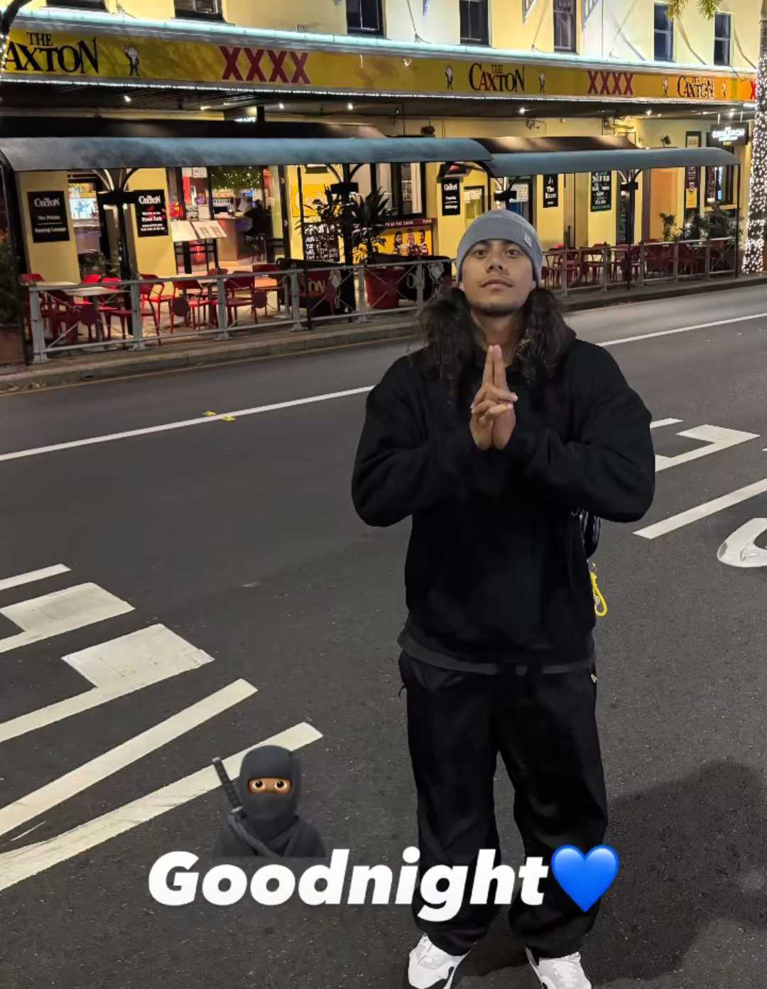 Jarome Luai posted this photo to instagram outside the iconic Caxton Hotel after the State of Origin decider.