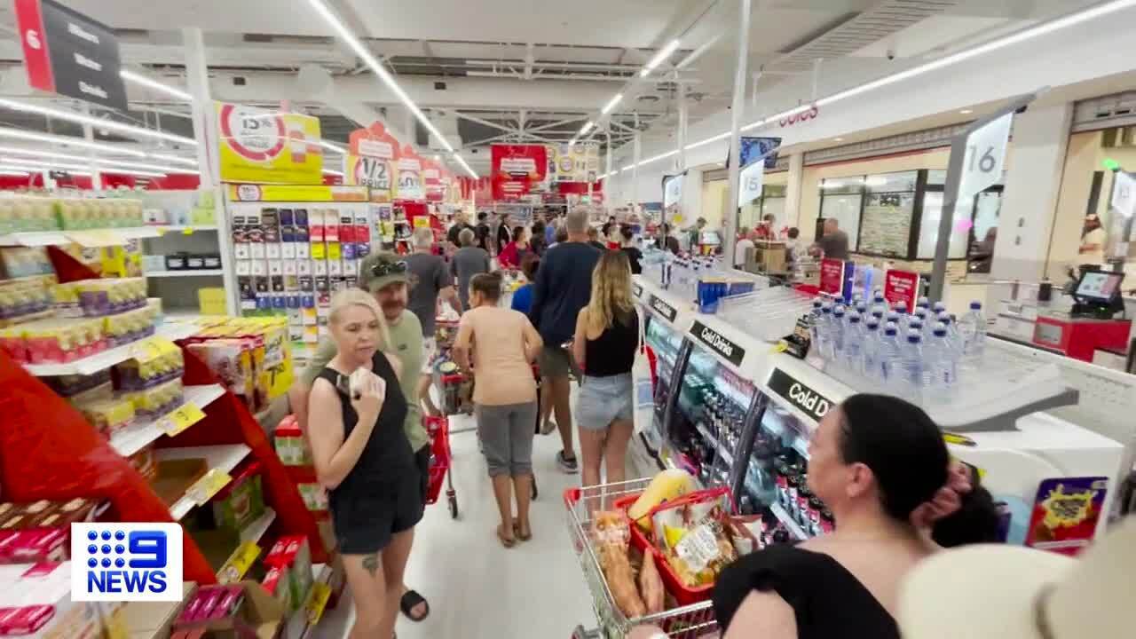 Residents stocked up on essentials at the supermarkets this afternoon. Tropical Cyclone Kirrily.