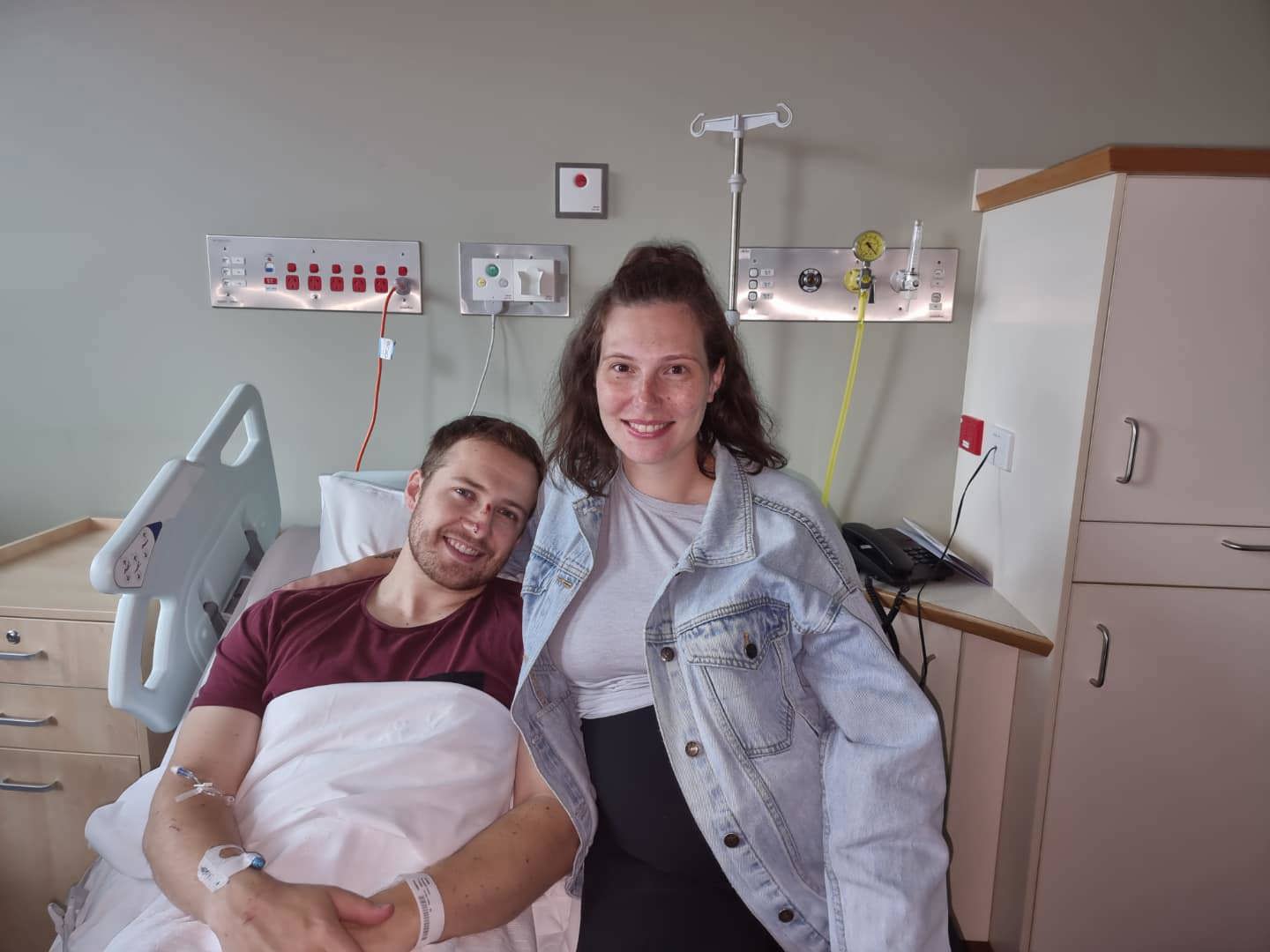 Constable Randall Kirk and his wife in hospital after the Wiemballa shooting.