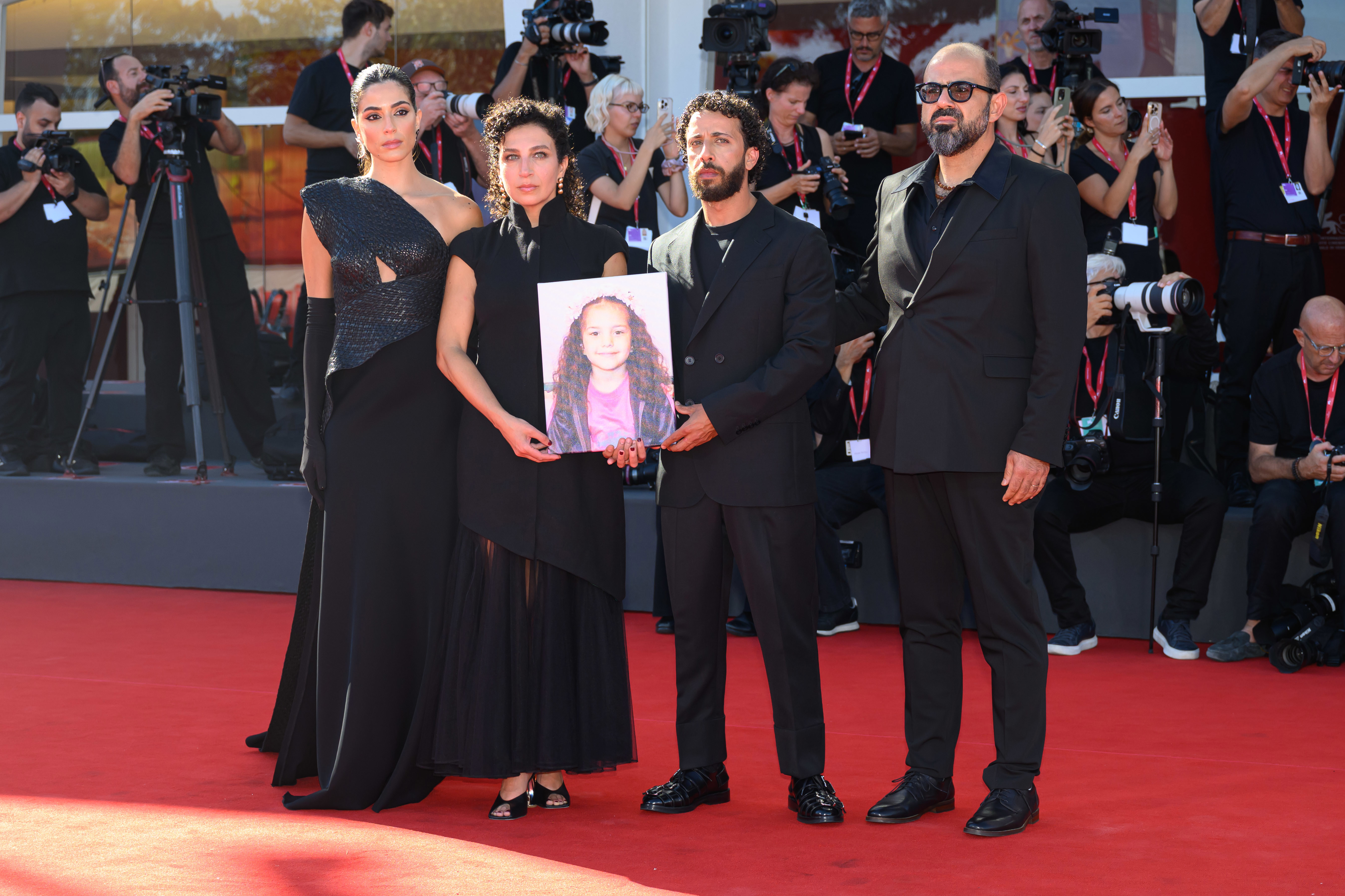 Amer Hlehel, Saja Kilani, Motaz Malhees, Kaouther Ben Hania, Clara Khoury "The Voice Of Hind Rajab" red carpet at The 82nd Venice International Film Festival 