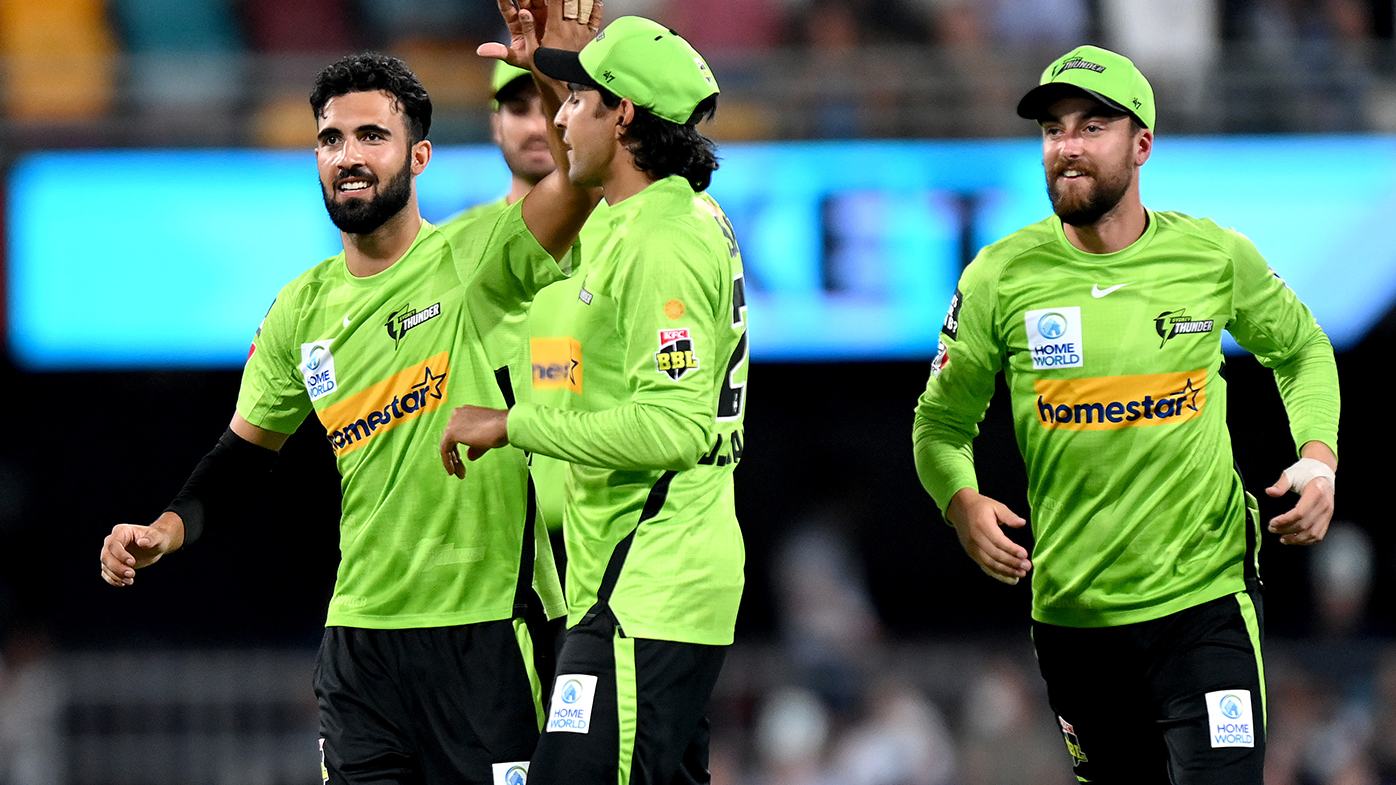 Saqib Mahmood took four wickets in two overs during Sydney Thunder's big win over Brisbane Heat.