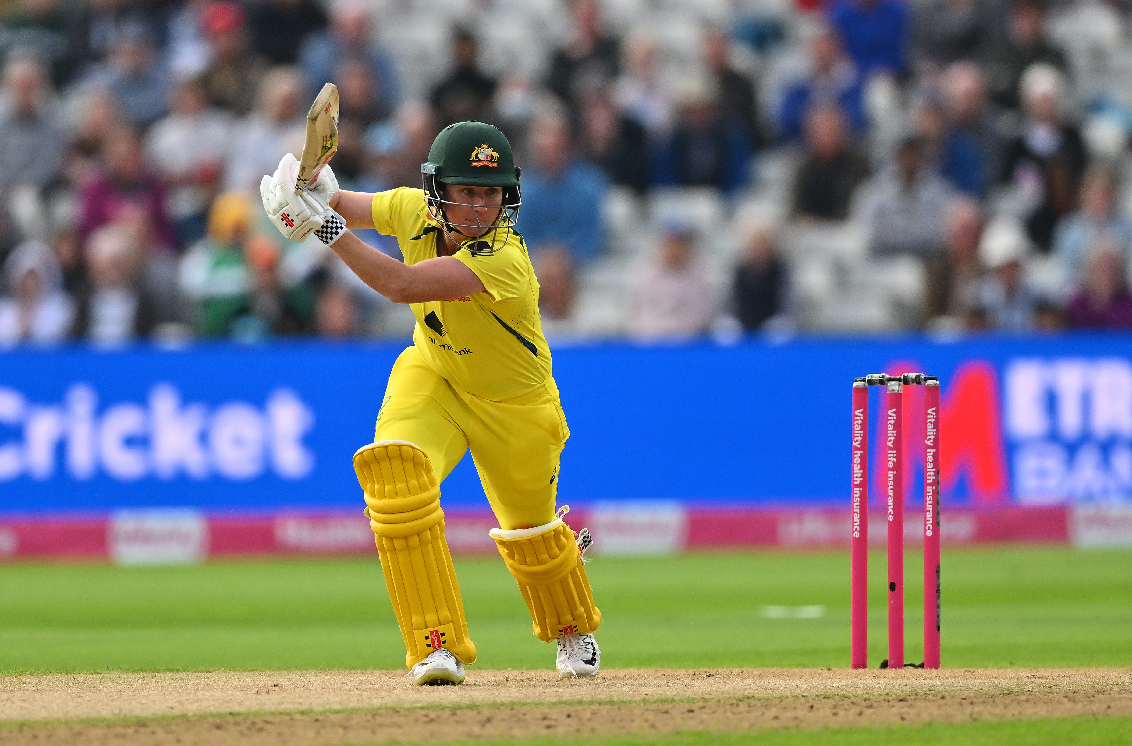 Beth Mooney of Australia bats during the Women's Ashes 1st Vitality IT20 match between England and Australia at Edgbaston on July 01, 2023 in Birmingham, England. (Photo by Dan Mullan/Getty Images)