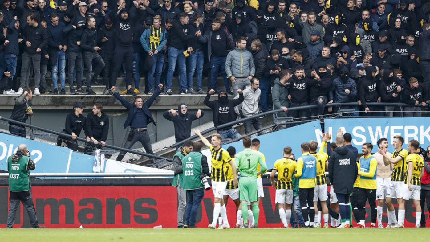 A section of stand collapses at Goffert Stadium in the Netherlands.