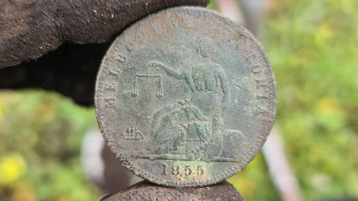 An 1855 merchant token, the equivalent of a modern day gift voucher, discovered by Luke Phillips last month.