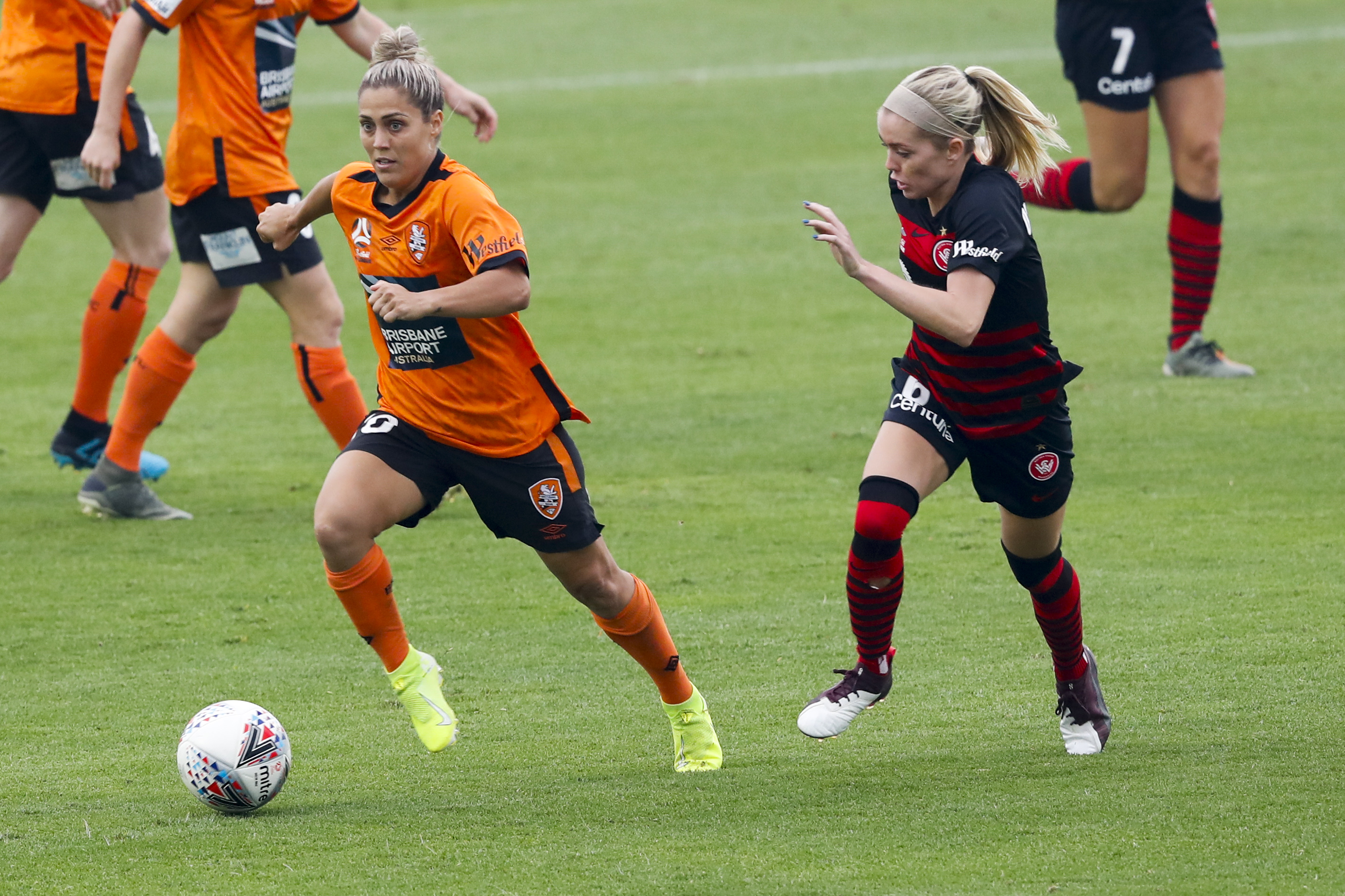 Katrina Gorry playing for Brisbane Roar on January 12, 2021 during the round nine W-League match against the Western Sydney Wanderers.