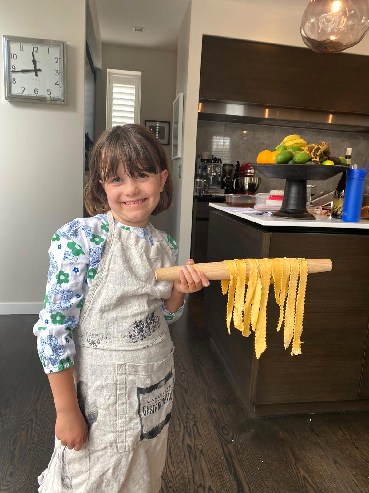 Gabriella Guise, pictured making pasta during a COVID-19 lockdown, was delighted when she found out there was no school.
