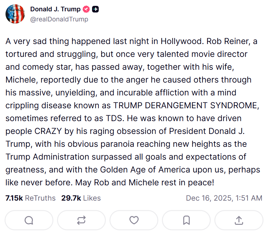 TRUMP ROB REINER POST