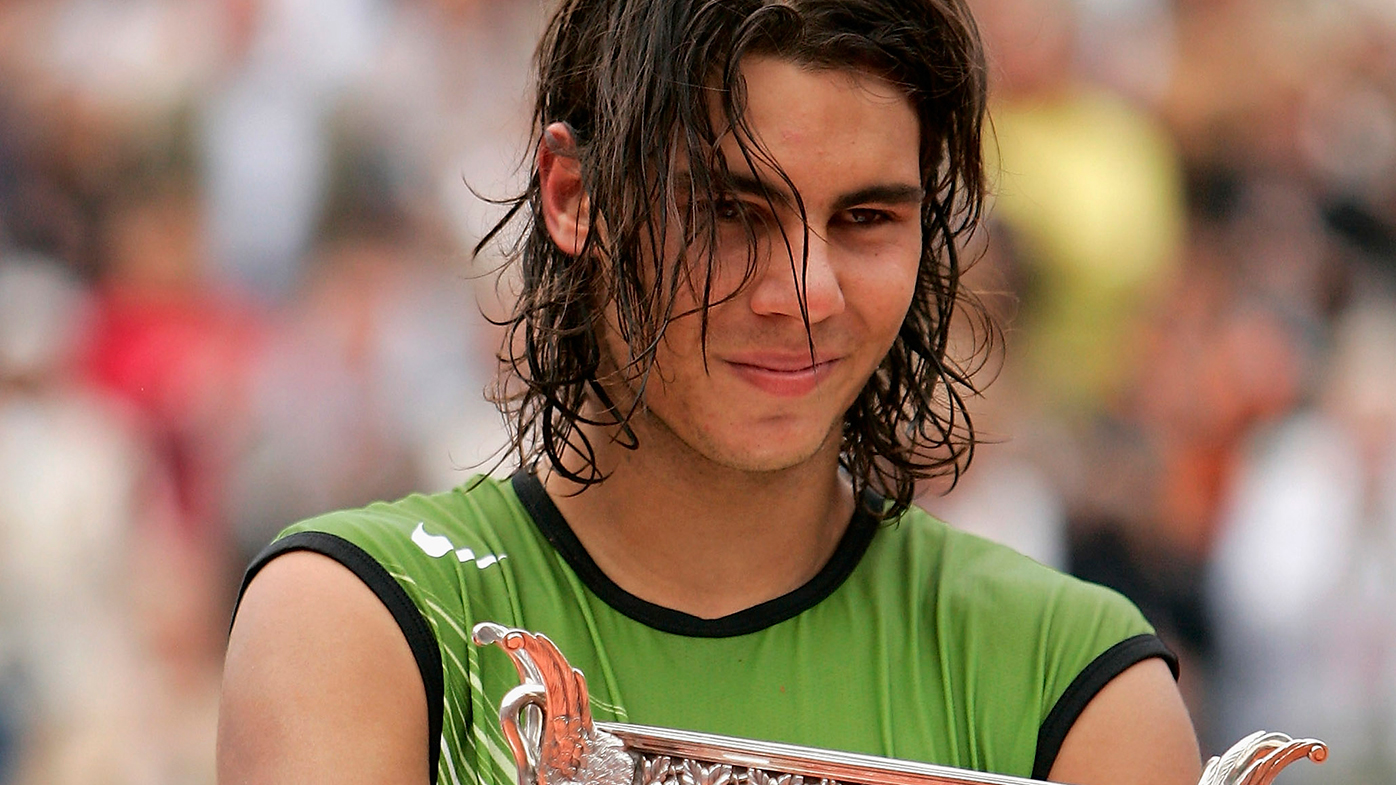 Rafael Nadal after his first win at Roland-Garros, in 2005.