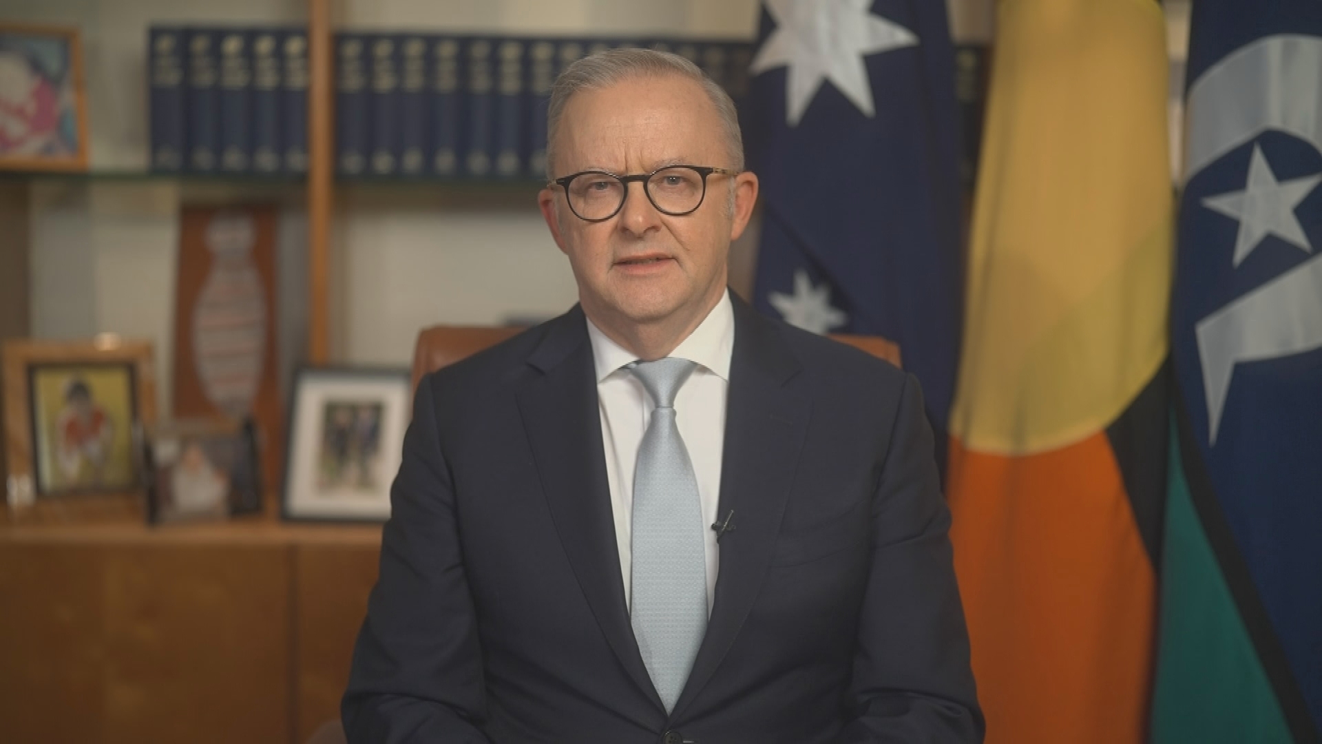 Prime Minister Anthony Albanese delivering his address to the nation, April 1, 2026.