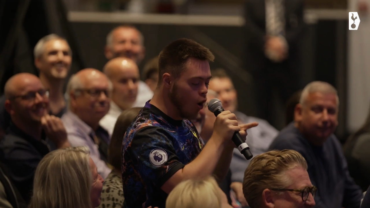 Owen, who has Down syndrome, asks his question to Ange Postecoglou.