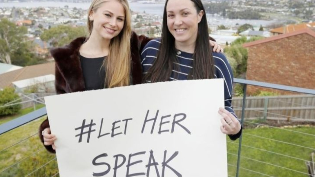 Grace Tame, pictured with journalist and founder of the #LetHerSpeak campaign Nina Funnell.