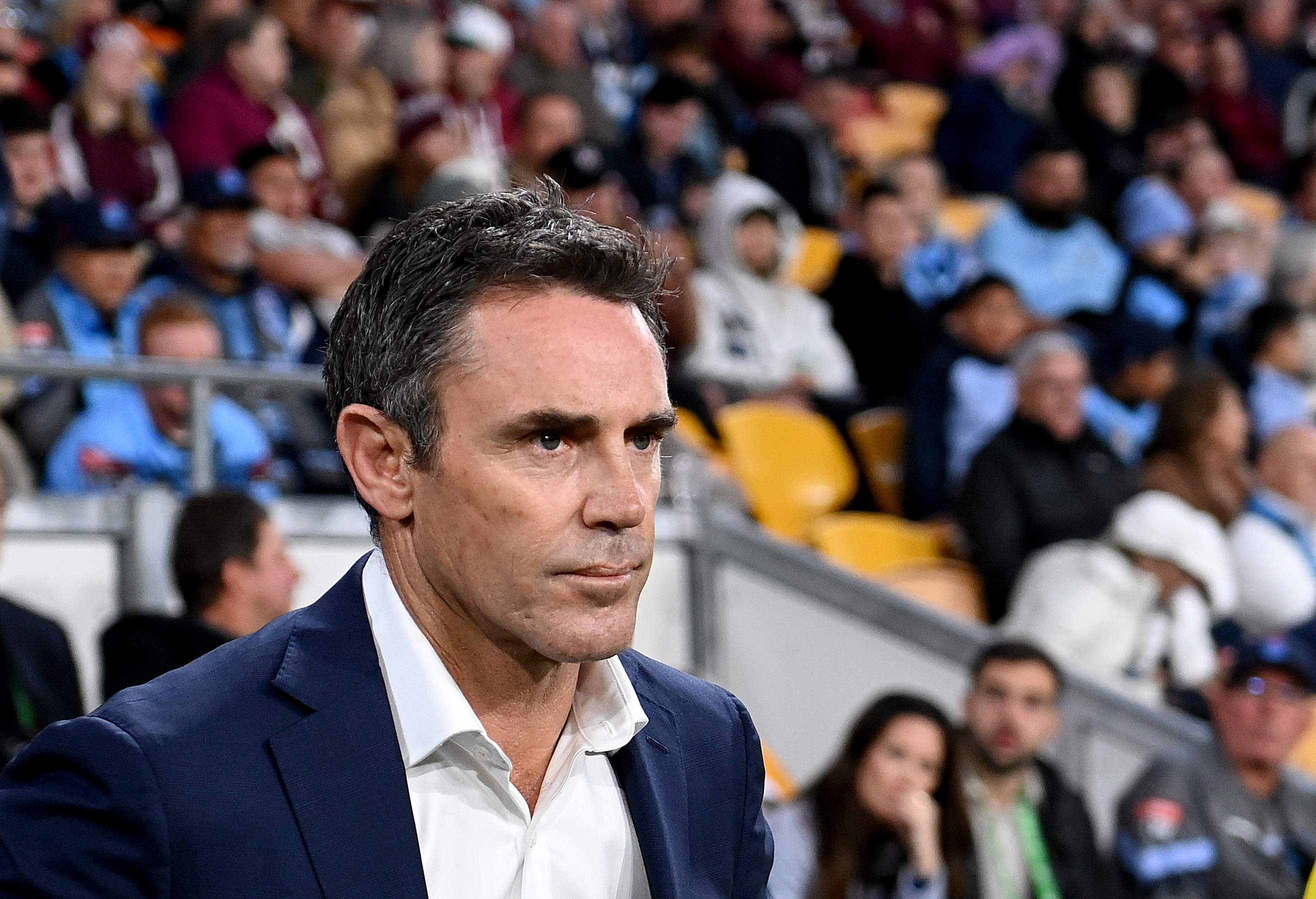 BRISBANE, AUSTRALIA - JUNE 21: Coach Brad Fittler of New South Wales looks dejected as his team loses game two of the State of Origin series between the Queensland Maroons and the New South Wales Blues at Suncorp Stadium on June 21, 2023 in Brisbane, Australia. (Photo by Bradley Kanaris/Getty Images)