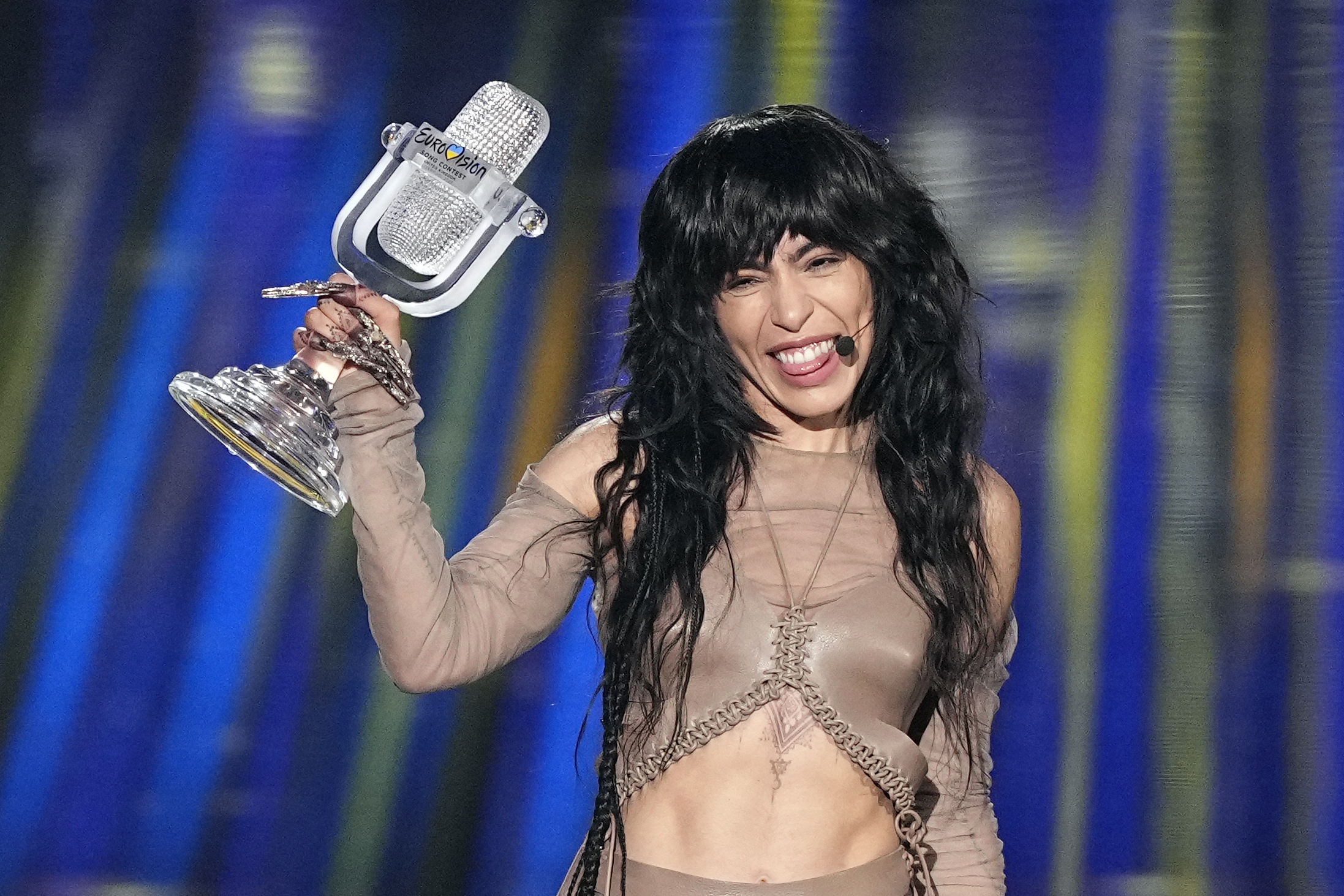 Loreen of Sweden celebrates with the trophy after winning the Grand Final of the Eurovision Song Contest in Liverpool, England.