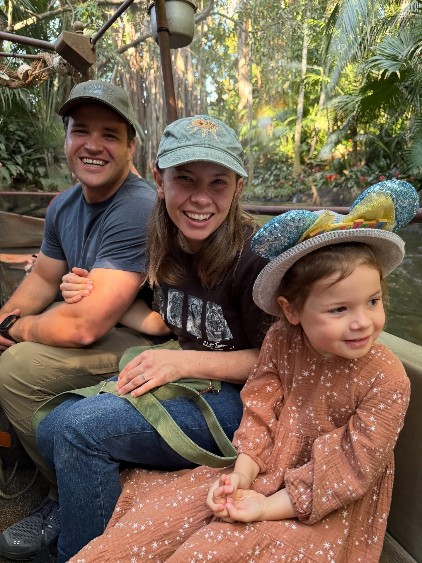 Bindi Irwin with her husband and daughter at Disneyland.