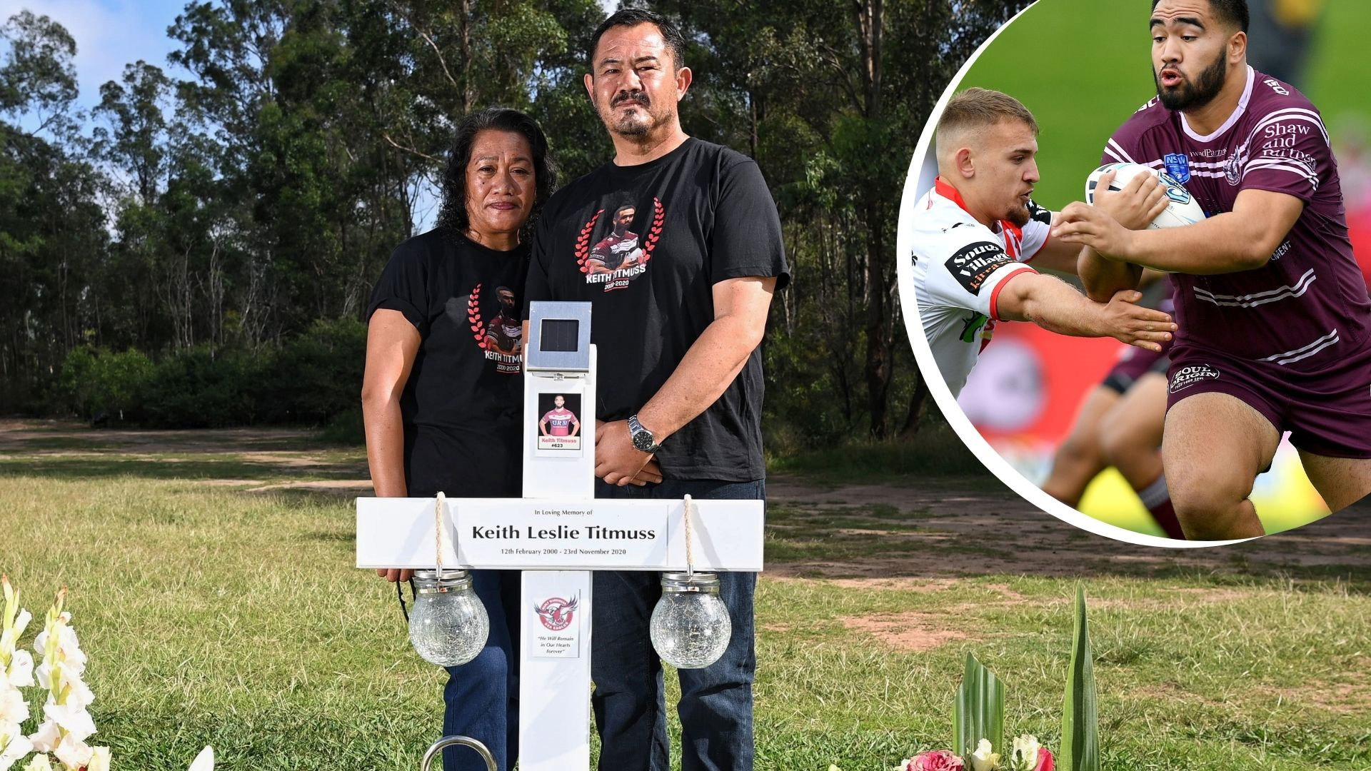 The parents of former Manly NRL youngster Keith Titmuss; his mother Lafo and dad Paul.