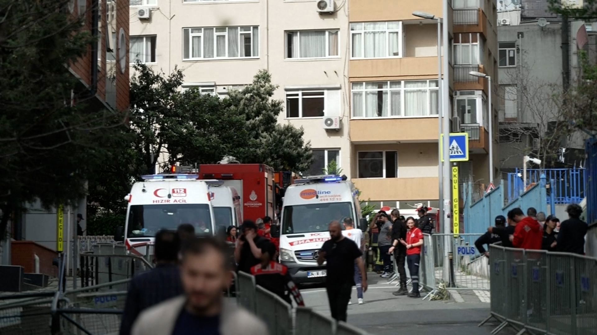 Emergency services outside the Istanbul nightclub where a deadly fire broke out on Tuesday, April 2.