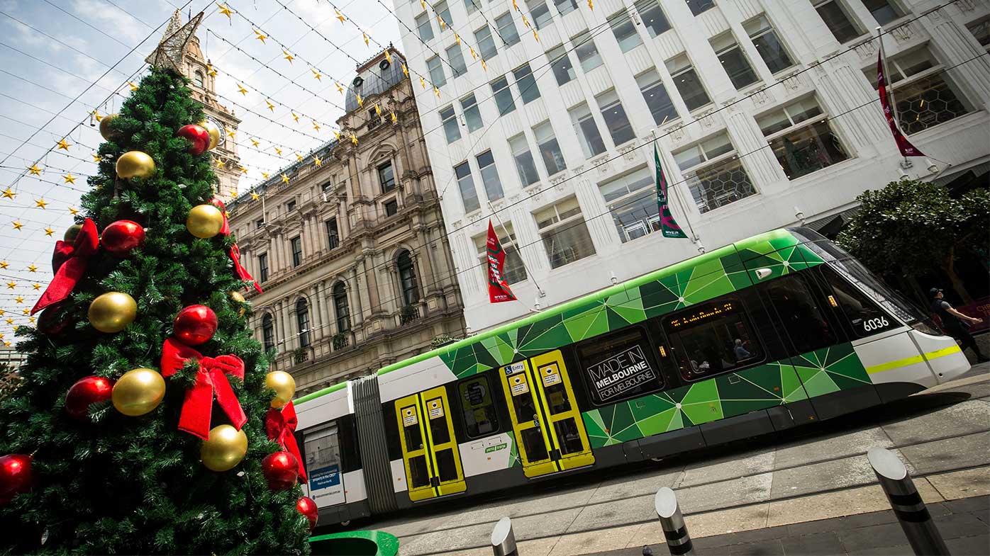 Christmas decorations are seen in the Bourke Street Mall