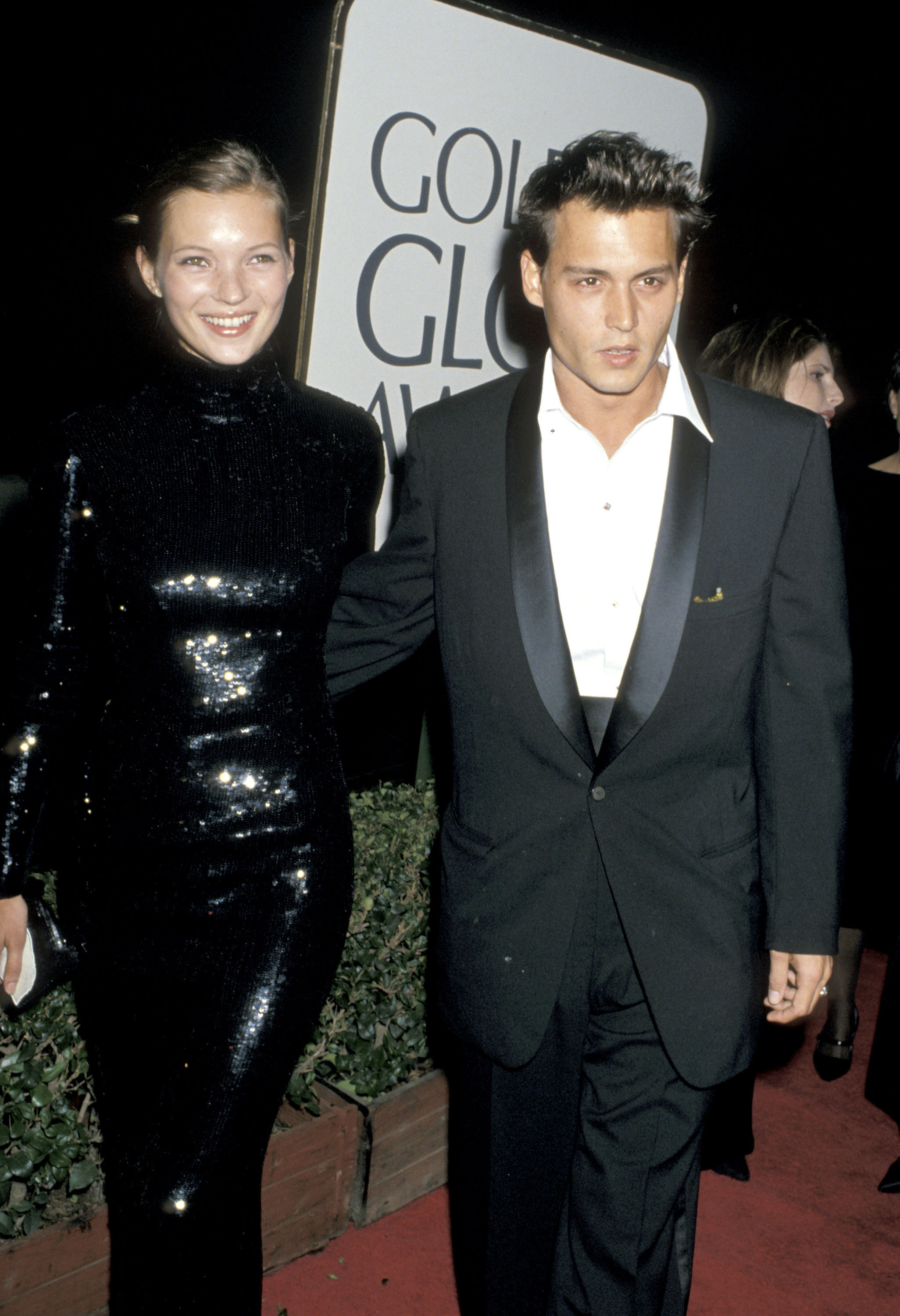 Kate Moss and Johnny Depp at the 52nd Annual Golden Globe Awards in 1995.
