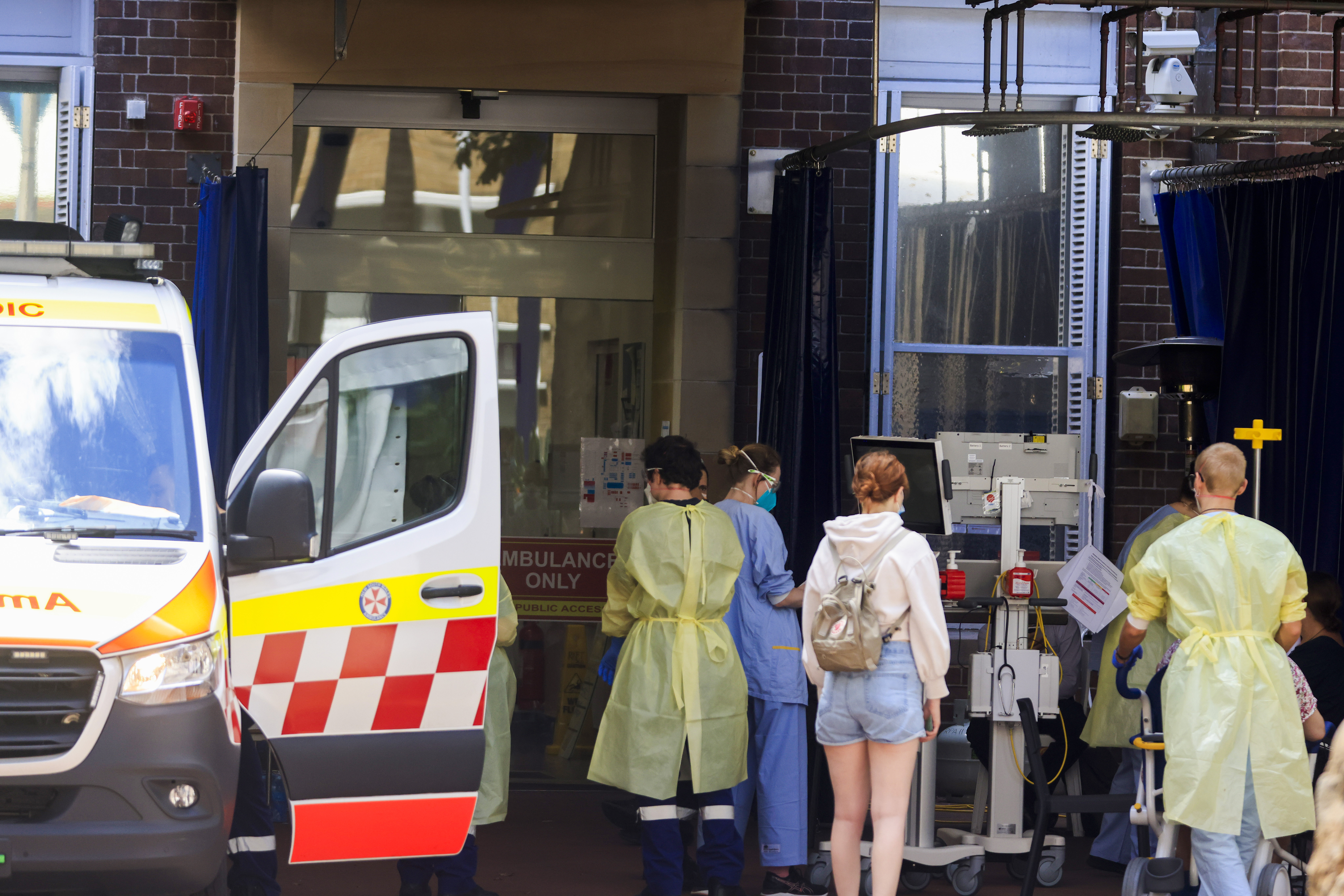 SYDNEY, AUSTRALIA - JANUARY 21: A general view of the emergency entrance of Royal Prince Alfred Hospital on January 21, 2022 in Sydney, Australia. NSW has recorded 46 deaths from COVID-19 in the last 24 hours, marking the deadliest day in the state since the start of the pandemic. NSW also recorded 25,168 new coronavirus infections in the last 24 hour reporting period. (Photo by Jenny Evans/Getty Images)