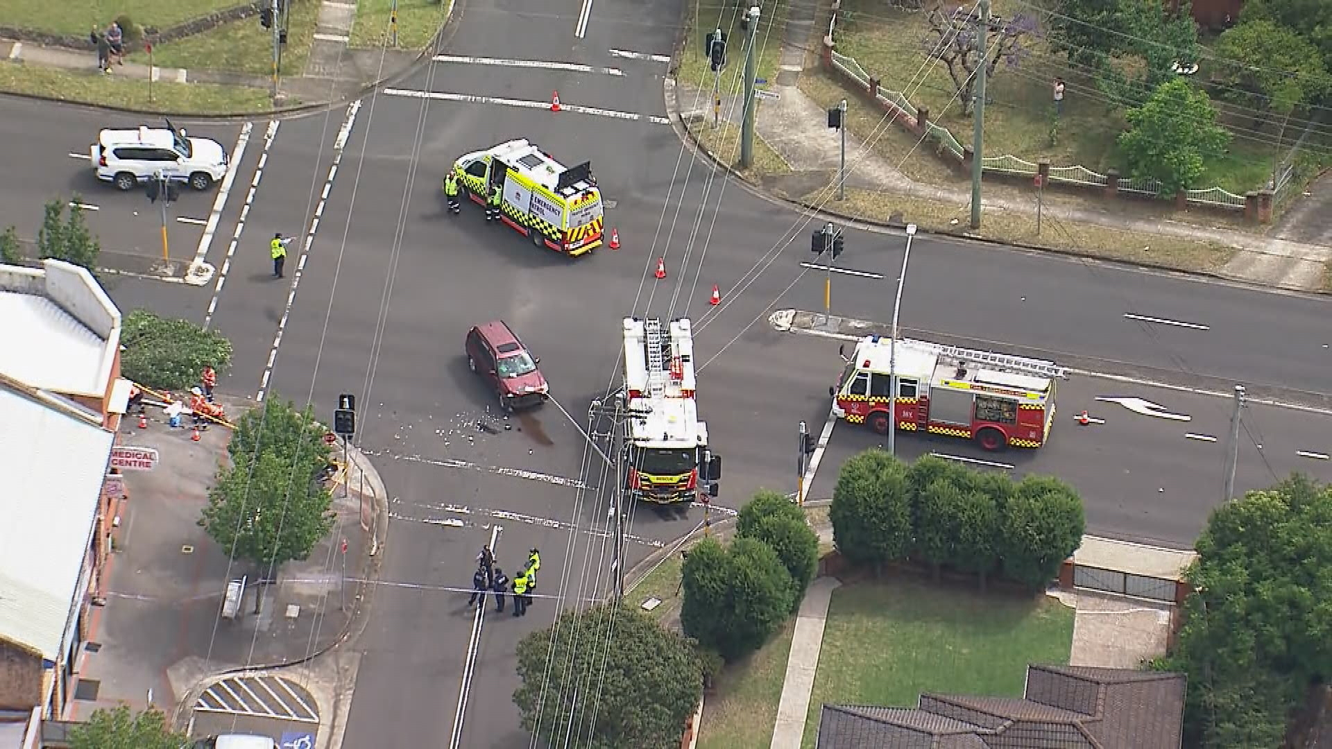 Three pedestrians have been rushed to hospital in serious condition after a car crash in Sydney's west.