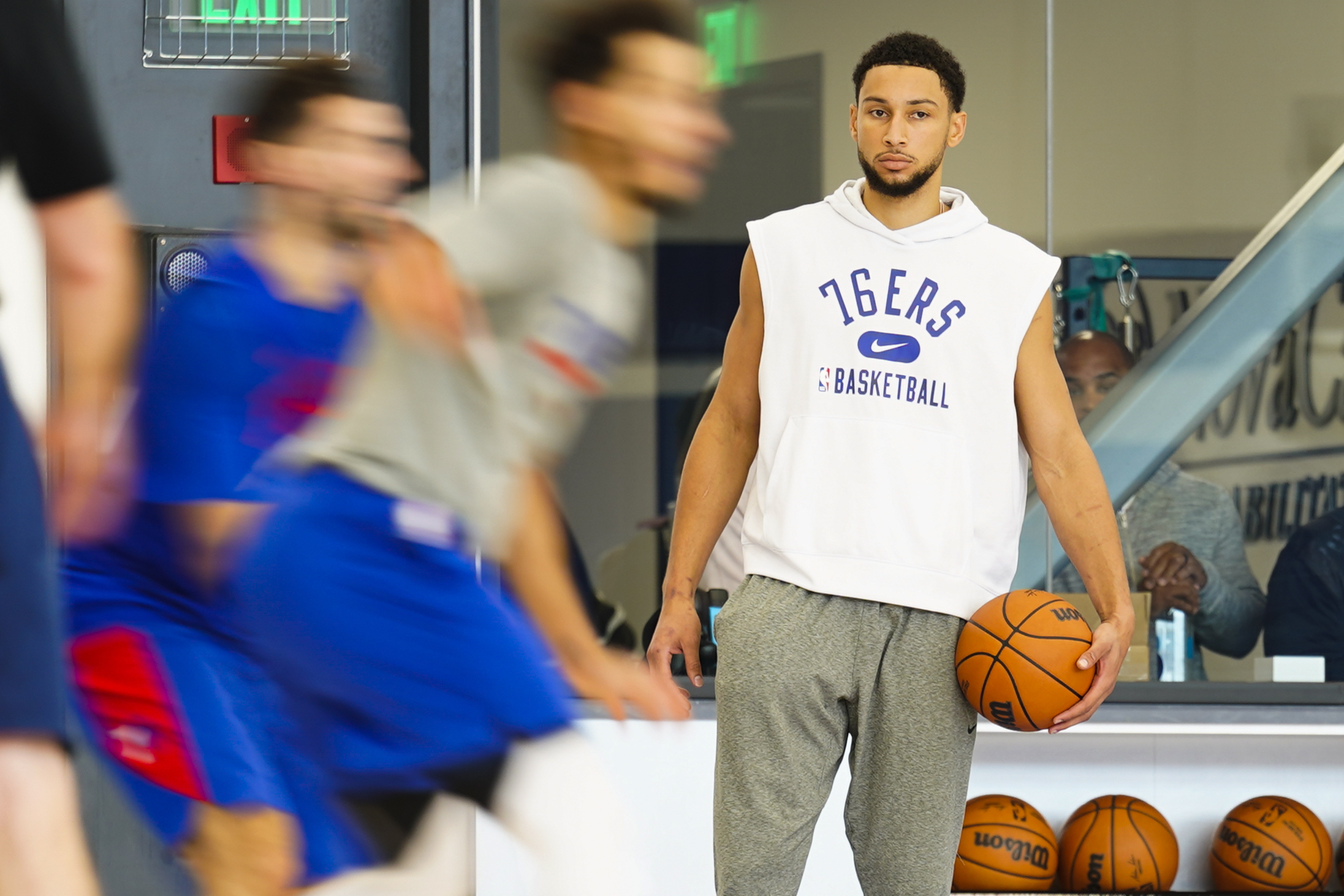 Philadelphia 76ers' Ben Simmons takes part in a practice.