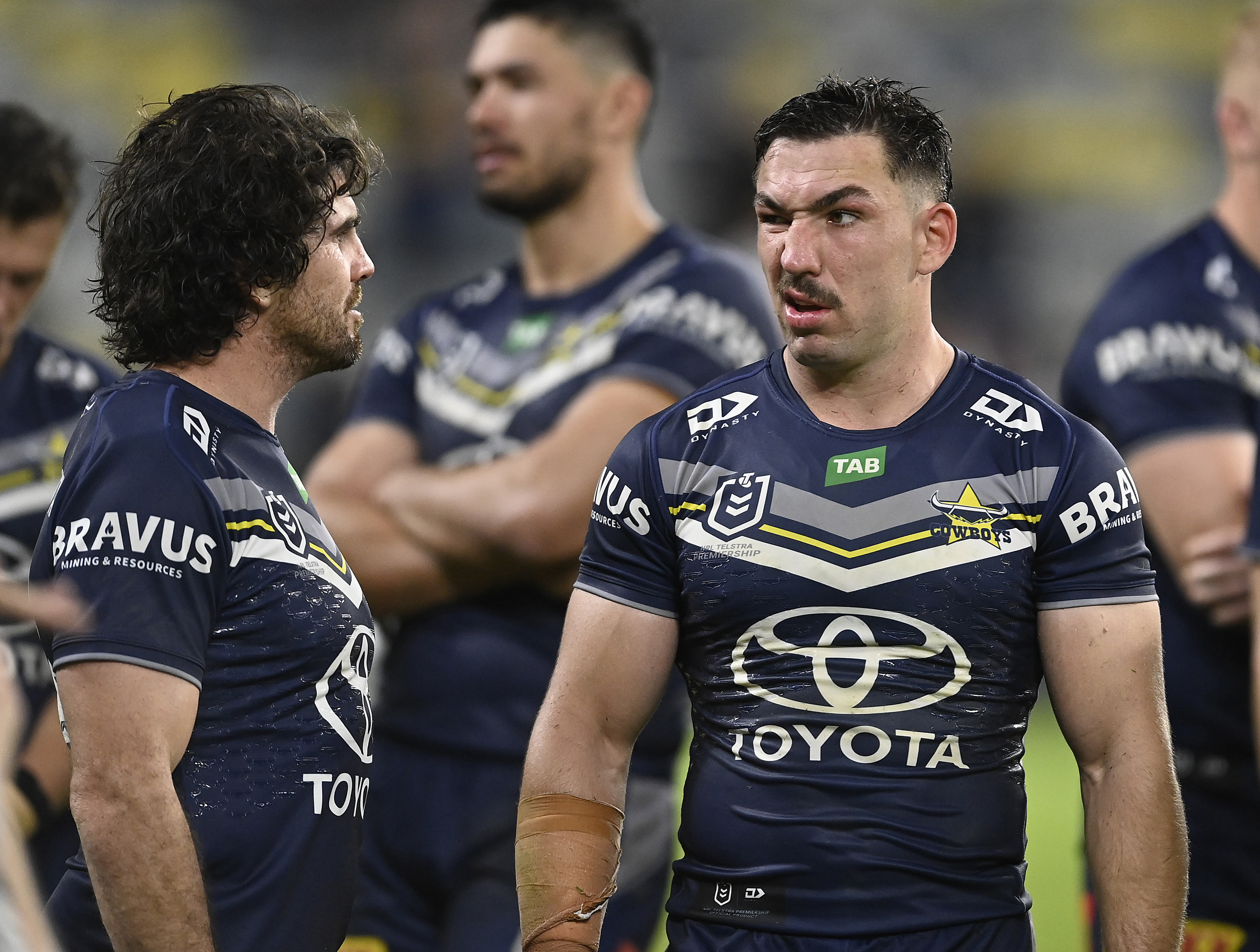 Reece Robson of the Cowboys looks on after losing the round 25 NRL match between North Queensland Cowboys and Cronulla Sharks at Qld Country Bank Stadium on August 17, 2023 in Townsville, Australia. (Photo by Ian Hitchcock/Getty Images)
