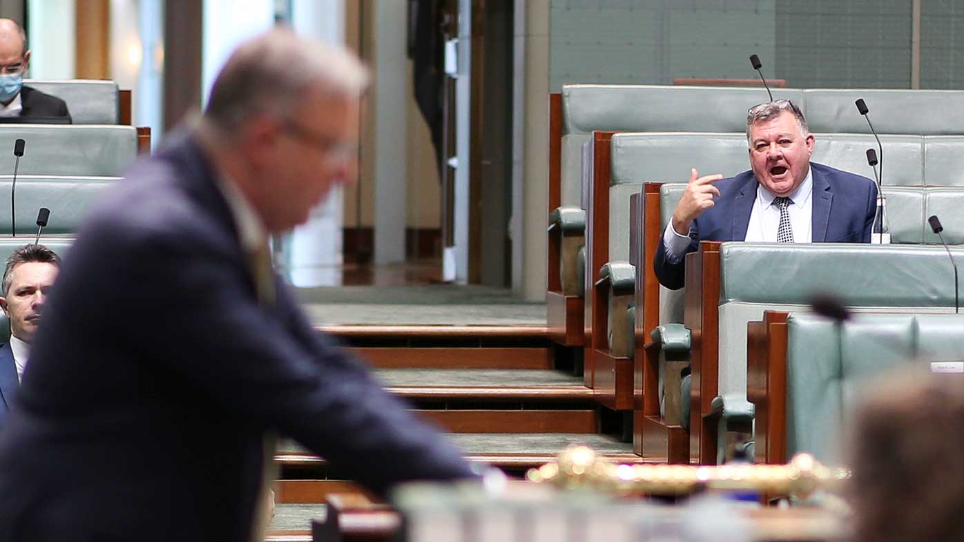 Craig Kelly heckles Anthony Albanese in Parliament last year.