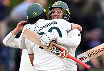 Pat Cummins and Alex Carey celebrate Test win in New Zealand (Getty)
