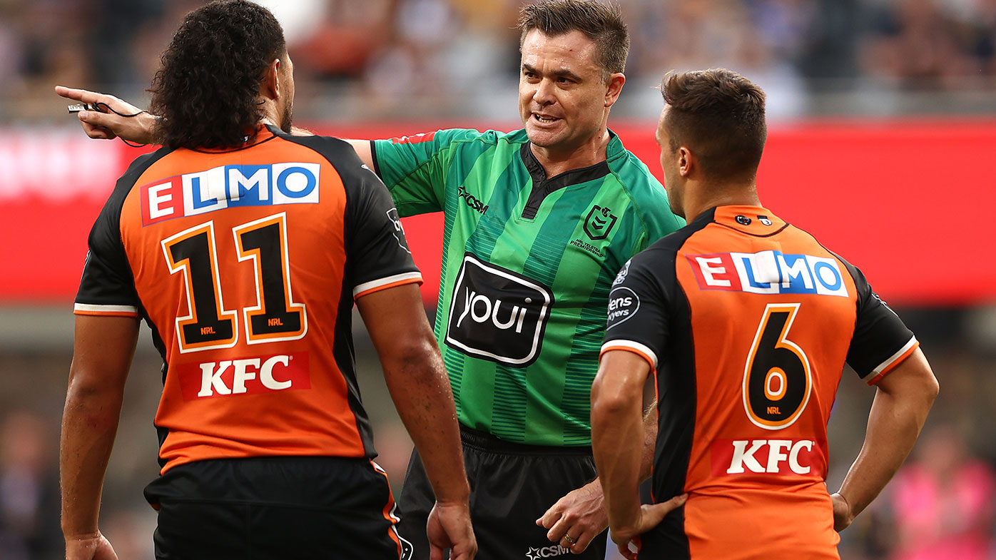 Referee Chris Butler is seen during the round six NRL match between the Parramatta Eels and the Wests Tigers