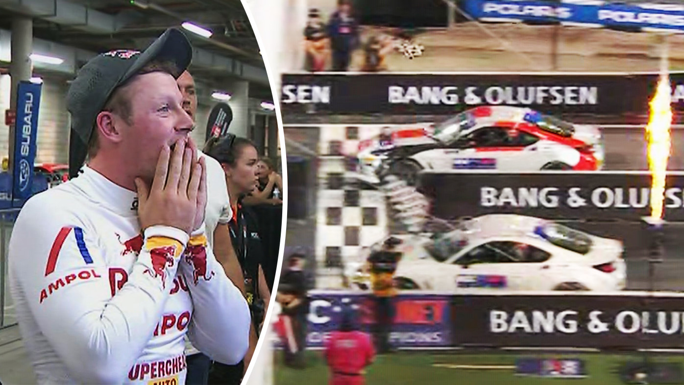 Toby Price edged Louis Sharp in a thrilling photo finish on the opening night of the race of champions in Sydney.