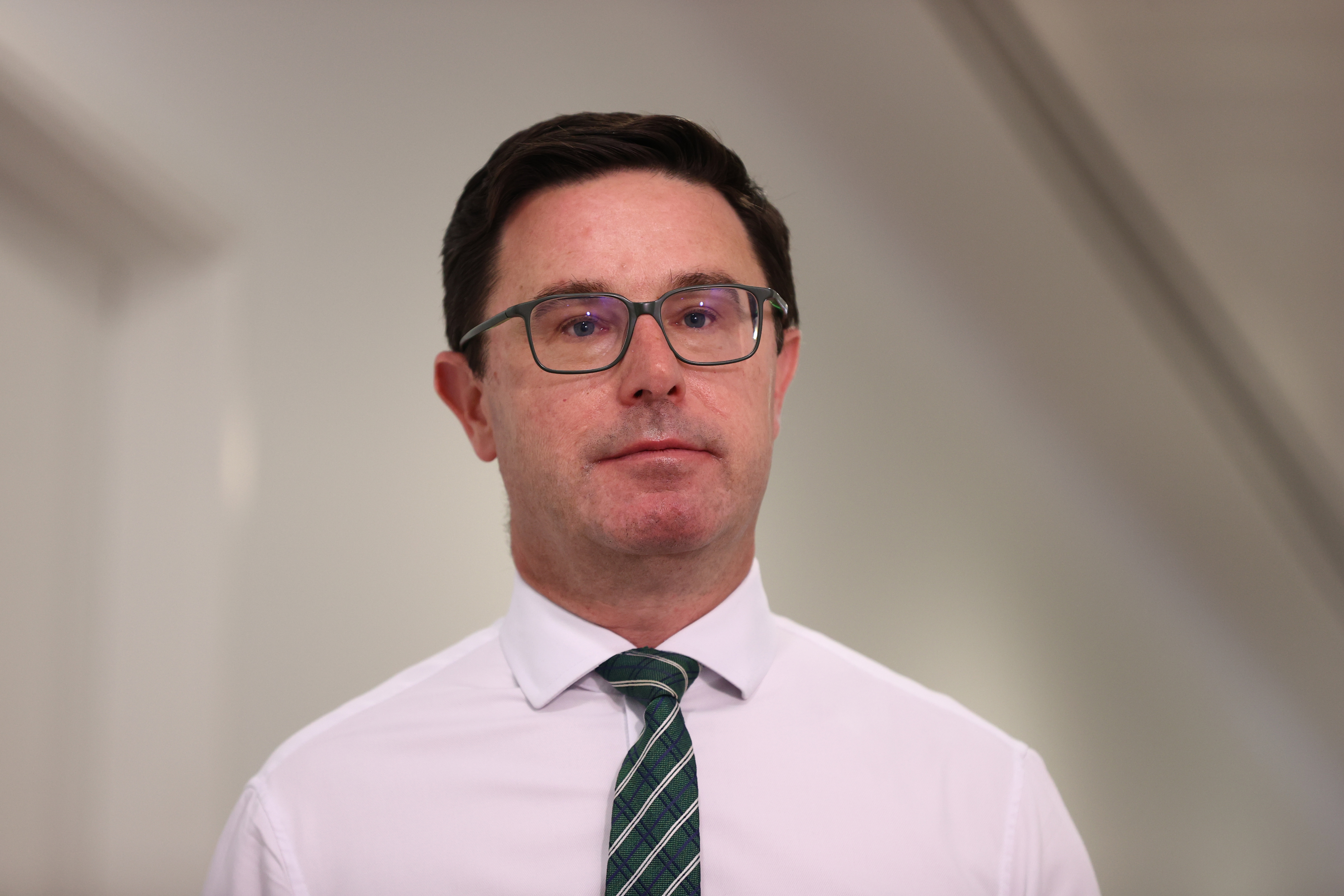 Nationals Leader David Littleproud during a doorstop at Parliament House in Canberra on October 6, 2025. fedpol Photo: Dominic Lorrimer