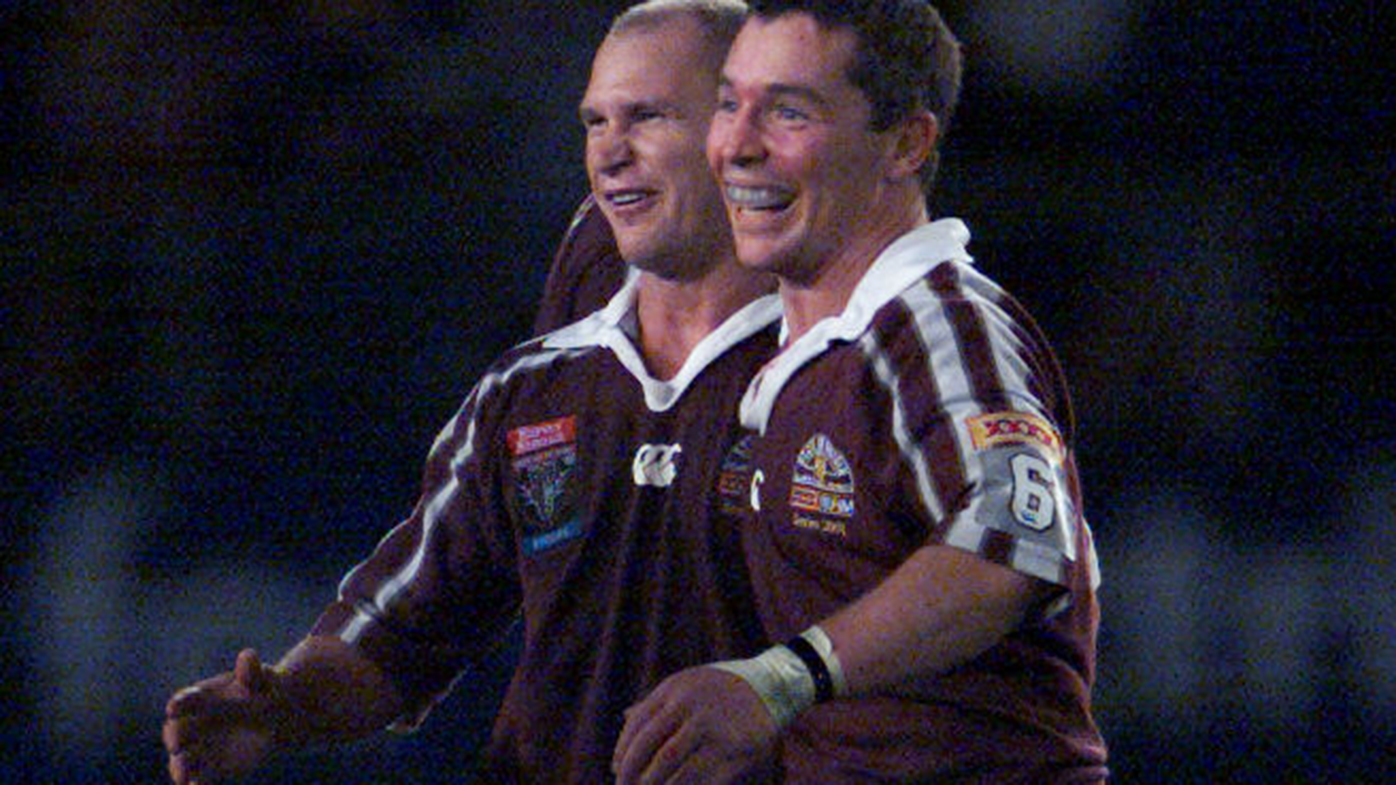 Paul Green with Allan Langer after a Queensland State of Origin win in 2001.