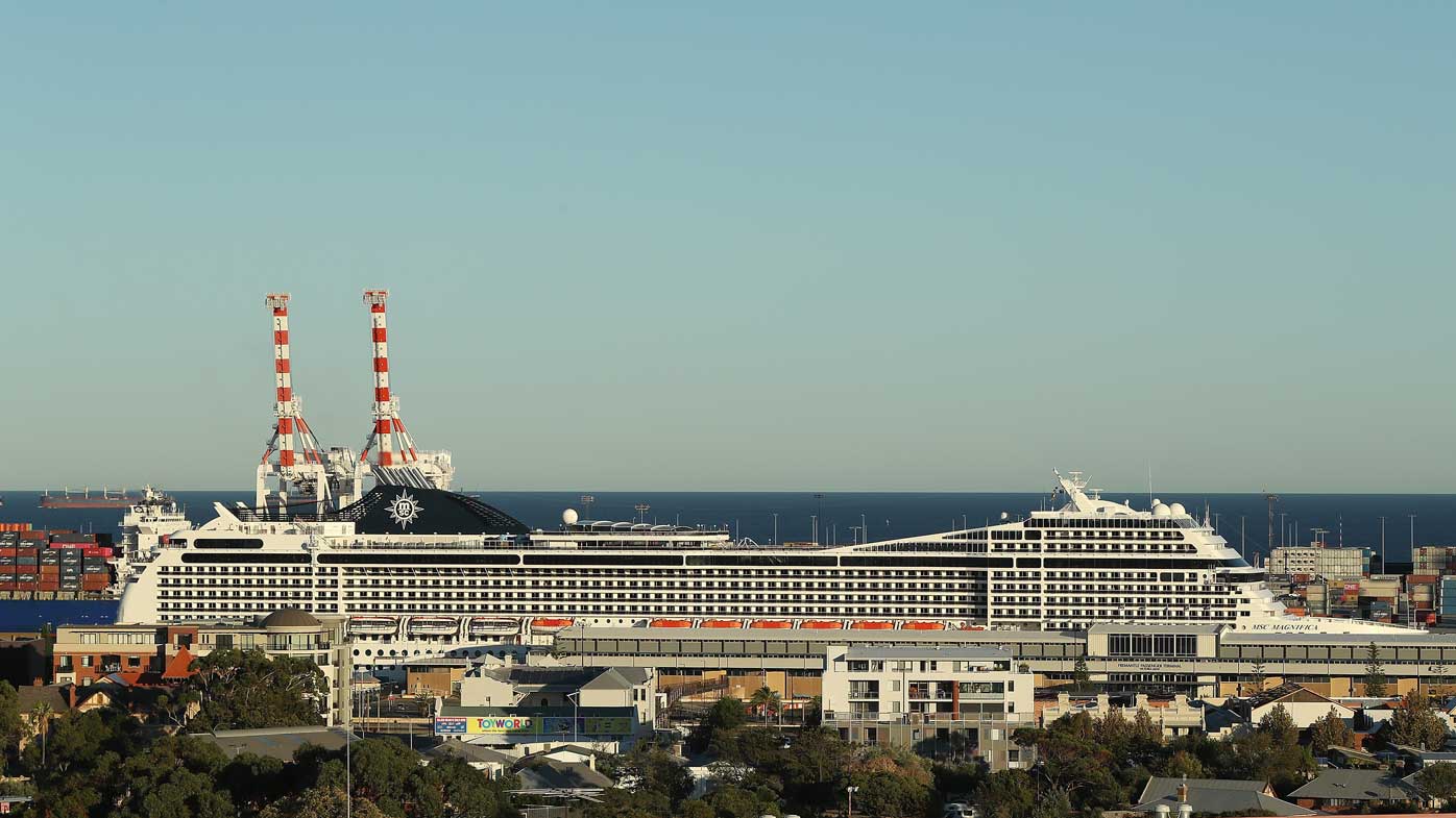 The MSC Magnifica is seen berthed in Fremantle.