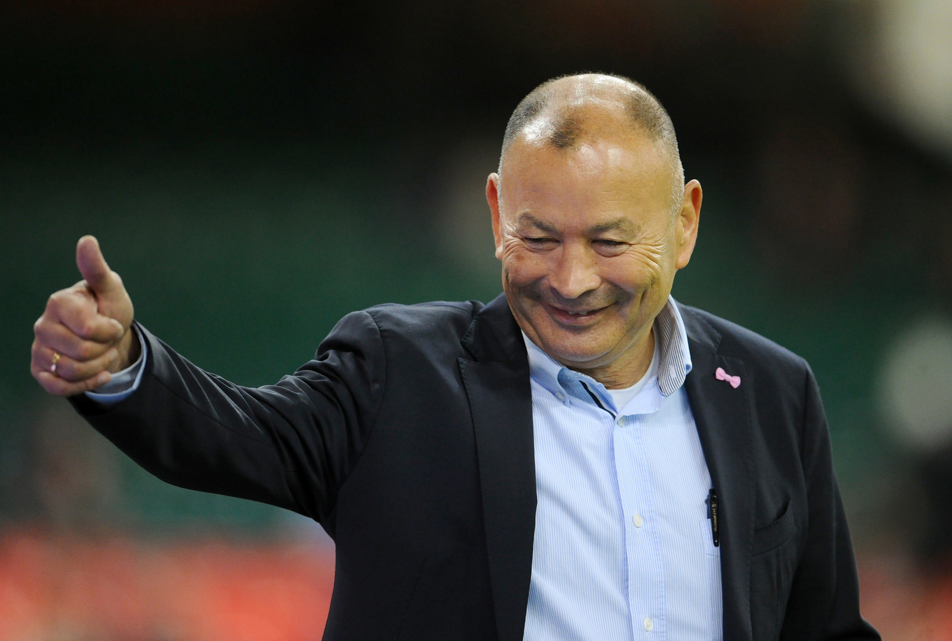 Eddie Jones during the warm up at Principality Stadium.