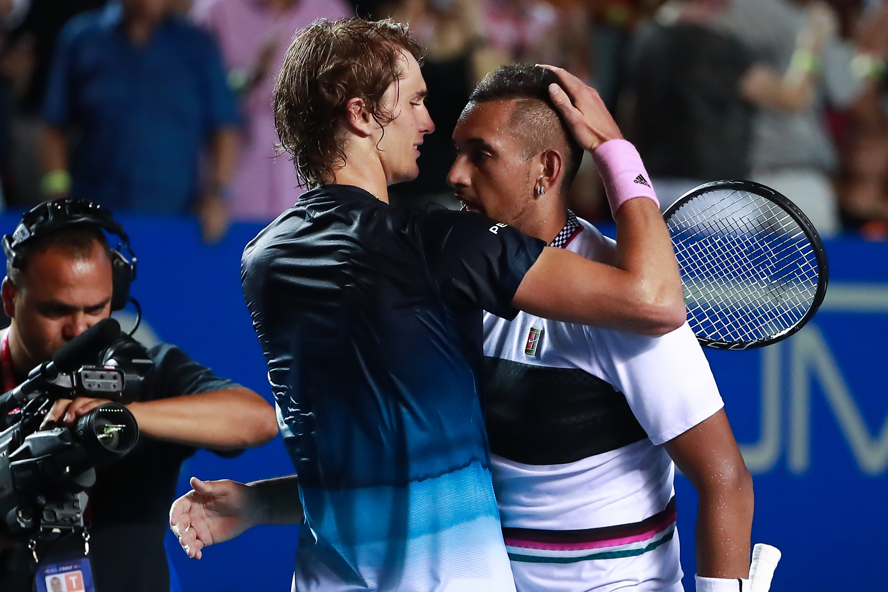 ACAPULCO, MEXICO - MARCH 02: Alexander Zverev of Germany and Nick Kyrgios of Australia celebrates during the final match between Nick Kyrgios of Australia and Alexander Zverev of Germany as part of the day 6 of the Telcel Mexican Open 2019 at Mextenis Stadium on March 2, 2019 in Acapulco, Mexico. (Photo by Hector Vivas/Getty Images)