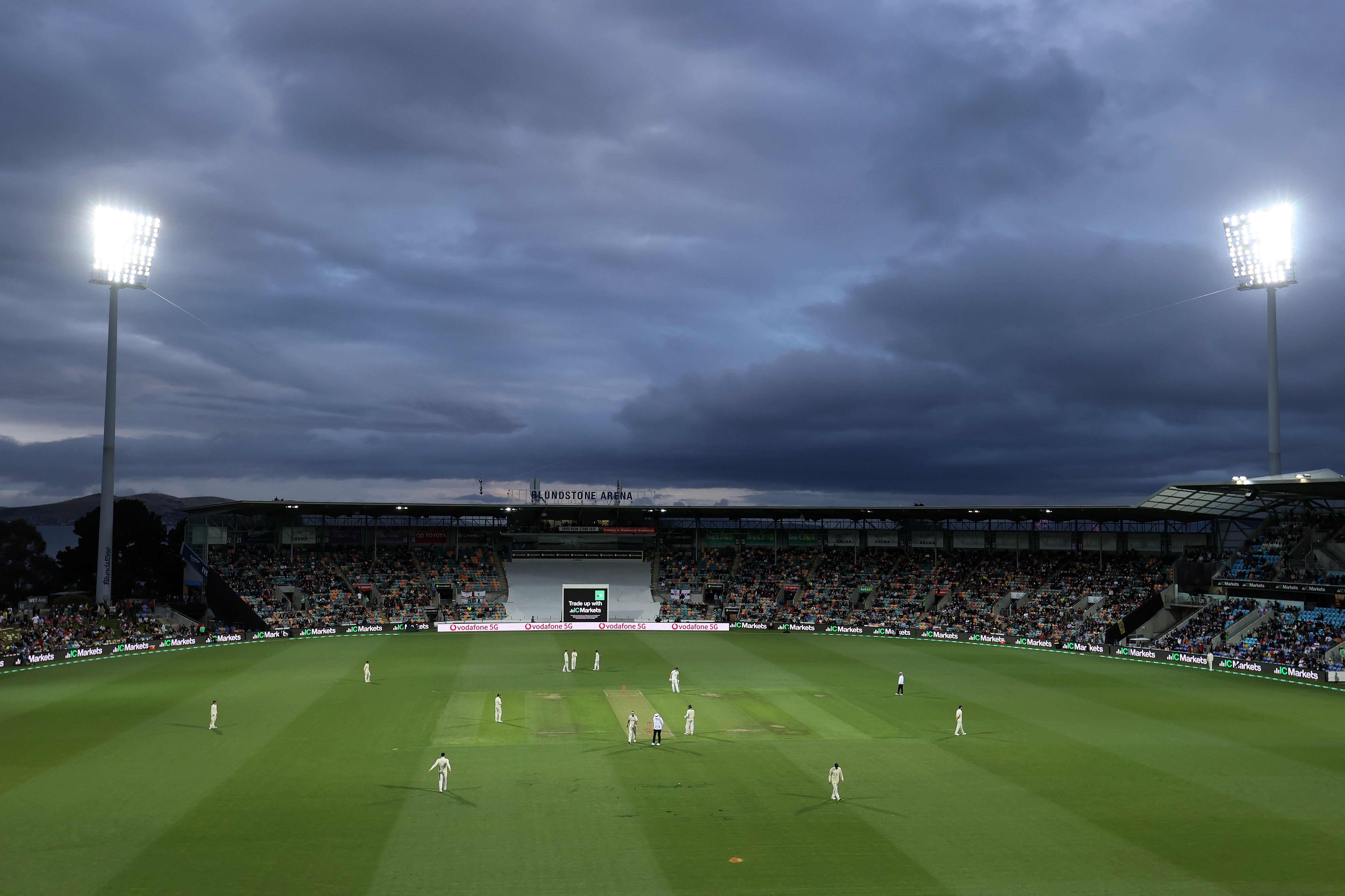 HOBART, AUSTRALIA - JANUARY 14: A general view during day one of the Fifth Test in the Ashes series between Australia and England at Blundstone Arena on January 14, 2022 in Hobart, Australia. (Photo by Robert Cianflone/Getty Images)