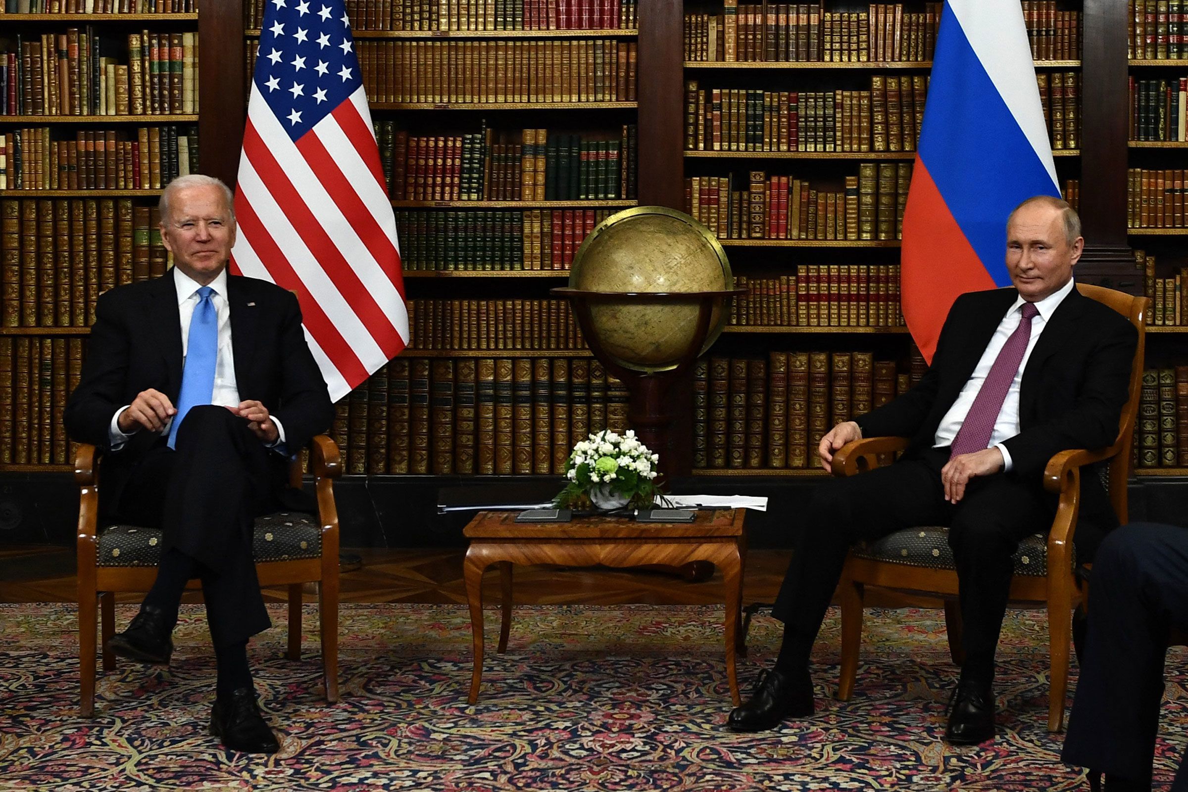 President Joe Biden (left) and Russian President Vladimir Putin (right) pose for press ahead of the US-Russia summit at the Villa La Grange, in Geneva on June 16 in 2021.