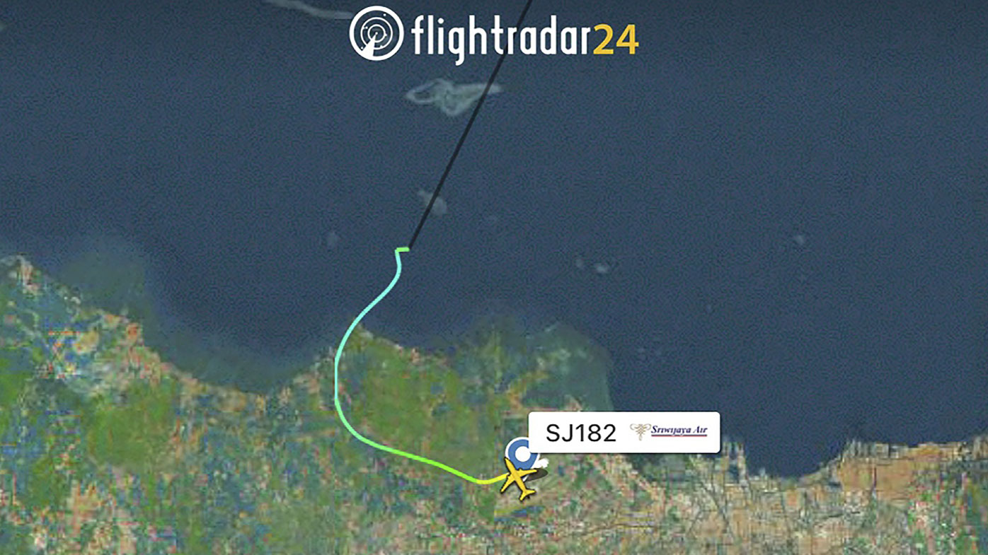This radar image shows the flight path of Indonesian Sriwijaya Air Flight 182 before it dropped off radar, Saturday, Jan. 9, 2021