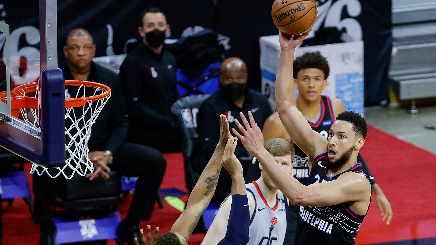  Ben Simmons #25 of the Philadelphia 76ers shoots during the first quarter