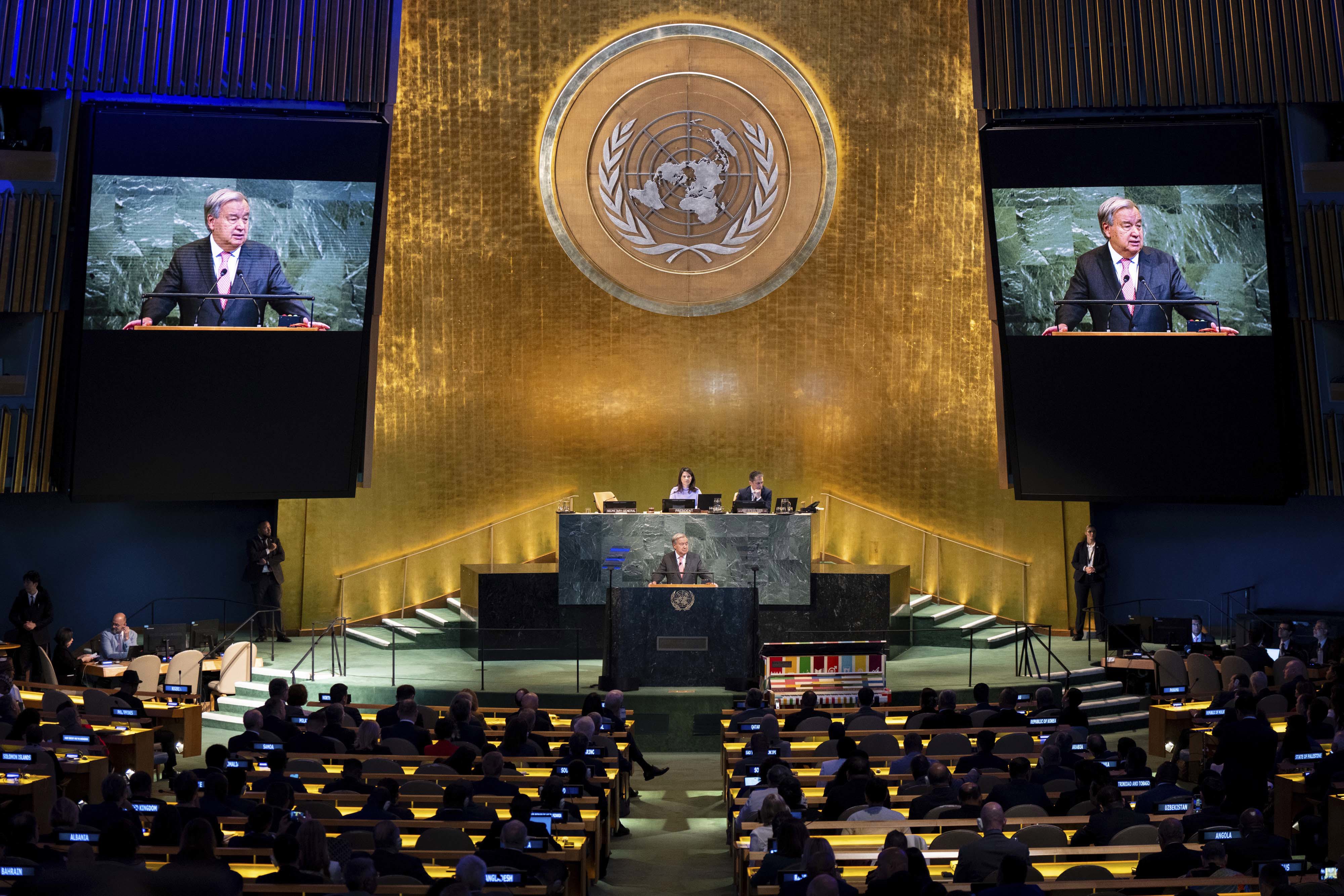 Antonio Guterres, the UN Secretary General, addresses the 80th session of the UNGA at United Nations headquarters at the start of High-Level Week.