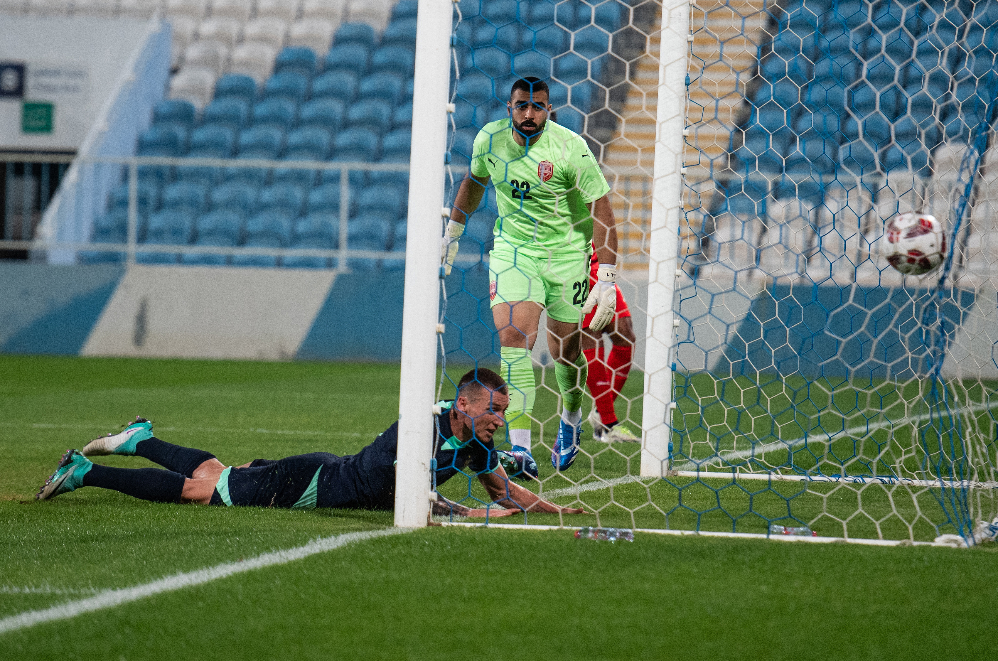 Australia's Mitchell Thomas Duke scores a goal in the international friendly against Bahrain on January 6, 2024 in Abu Dhabi, United Arab Emirates. (Photo by Martin Dokoupil/Getty Images)