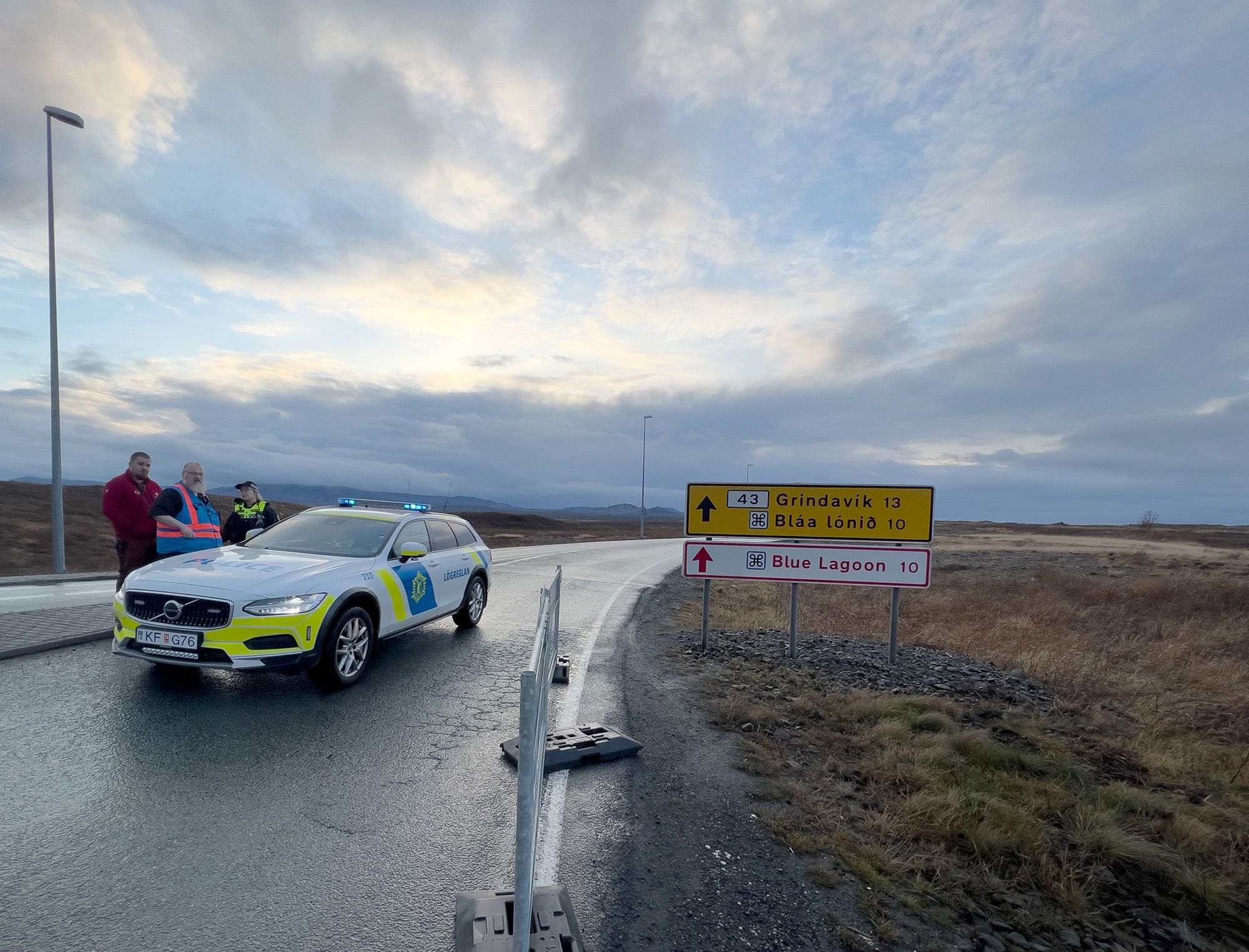 Police close the road to Grindavík on November 12.